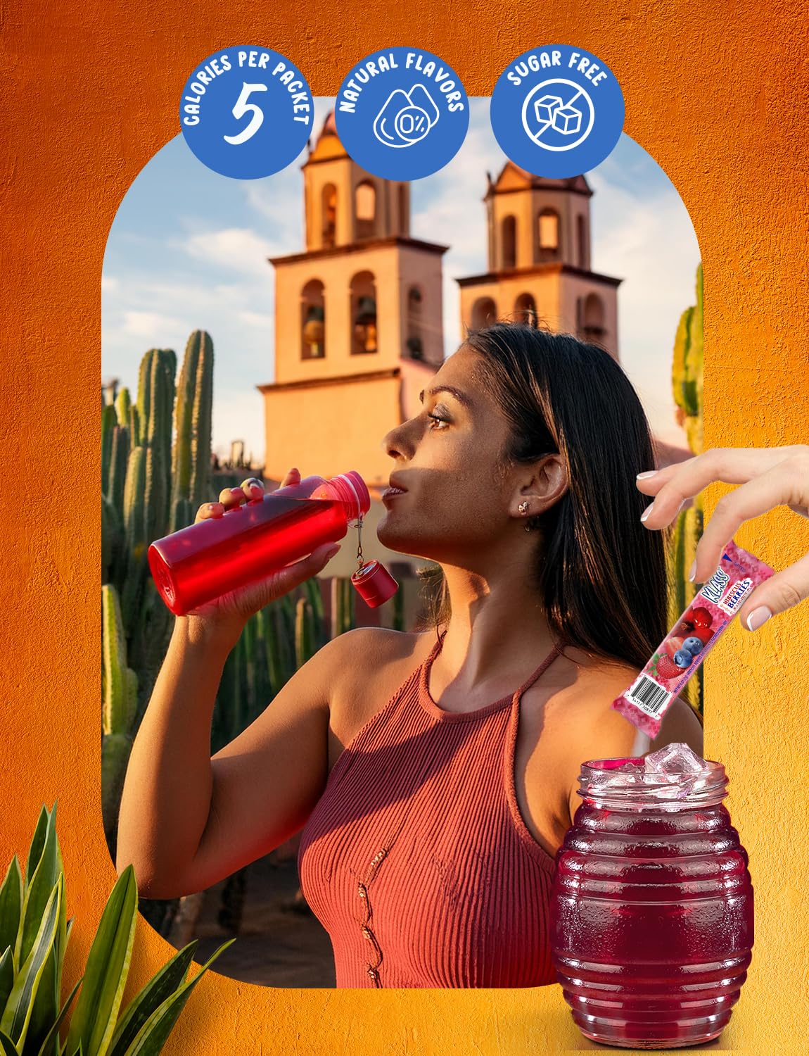 Klass Aguas Frescas, Powdered Drink Mix, 40 Singles Zero Sugar & Caffeine-Free Powder Packets, Water Drink Mix, Flavor: Hibiscus Berries - 5 Calories