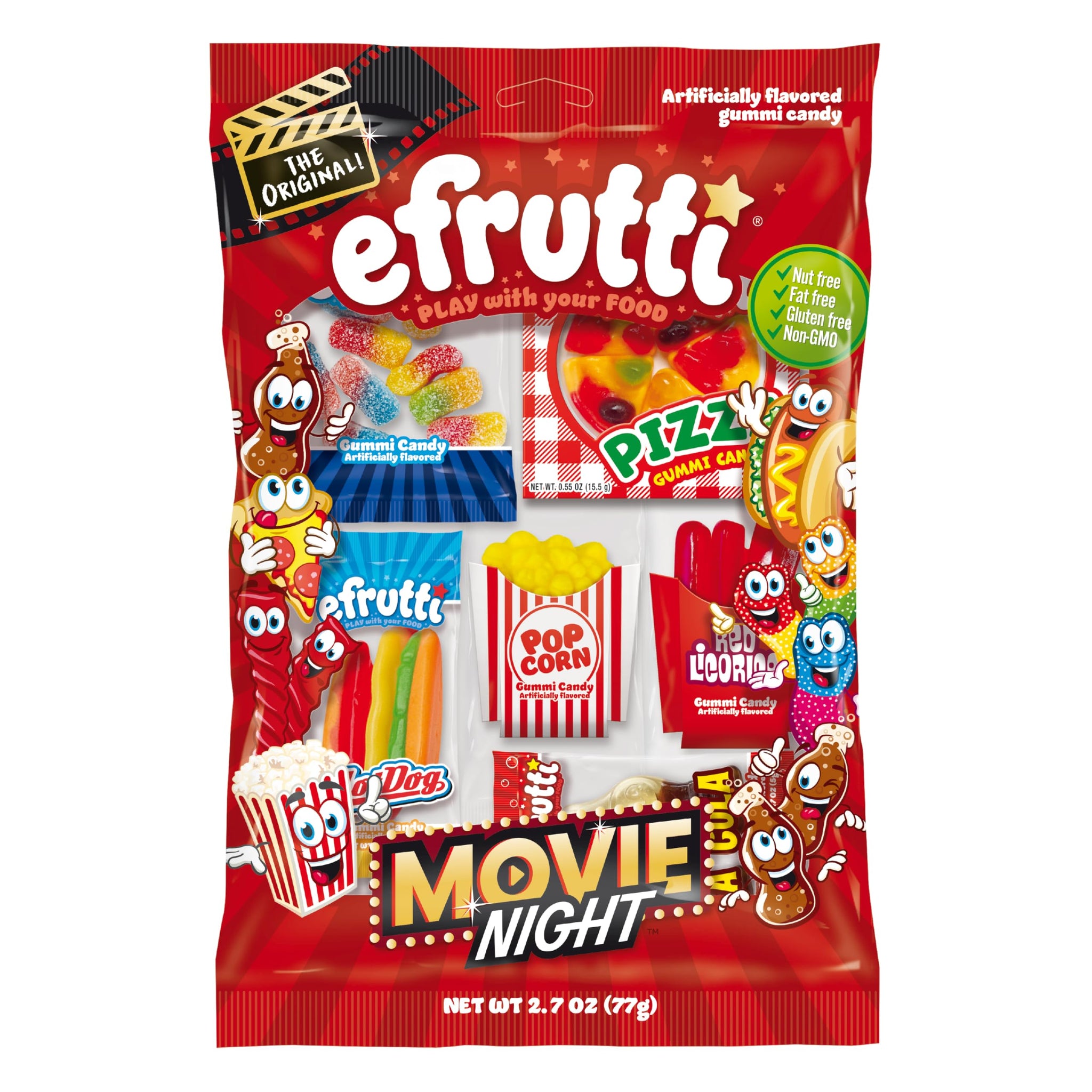 efrutti Movie Night, Assorted Fruity Sweet & Sour Gummy Candy, 2.7 oz Bag