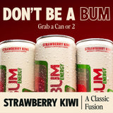 BUM Sugar-Free Energy Drink, Strawberry Kiwi, Lightly Carbonated and Gluten Free with 112mg of Natural Caffeine & Nootropics for Energy & Focus, Brain