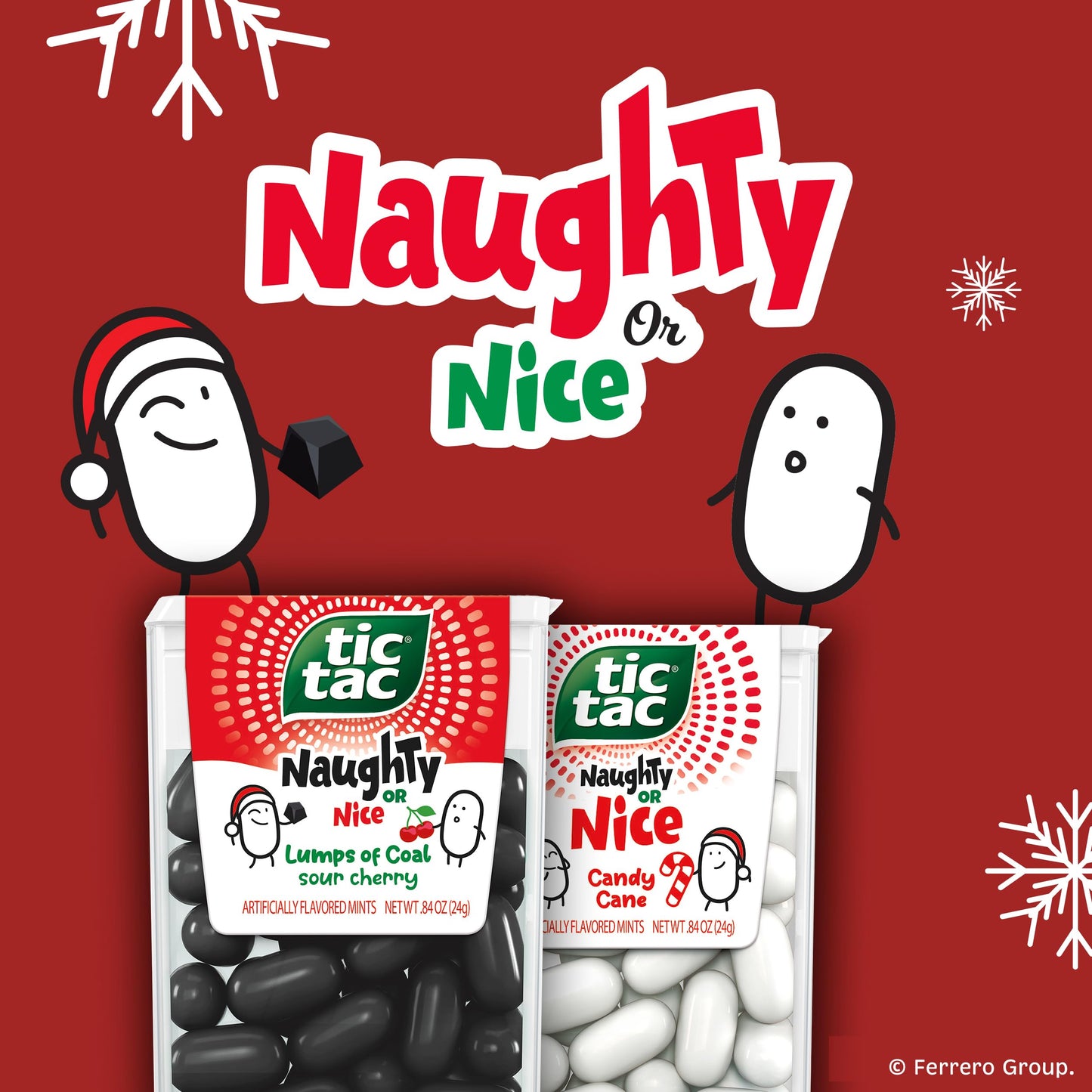 Tic Tac Naughty or Nice Candy Cane Mints, Hard Peppermint Mints, Stocking Stuffer, 4 pack, 2.9 oz each