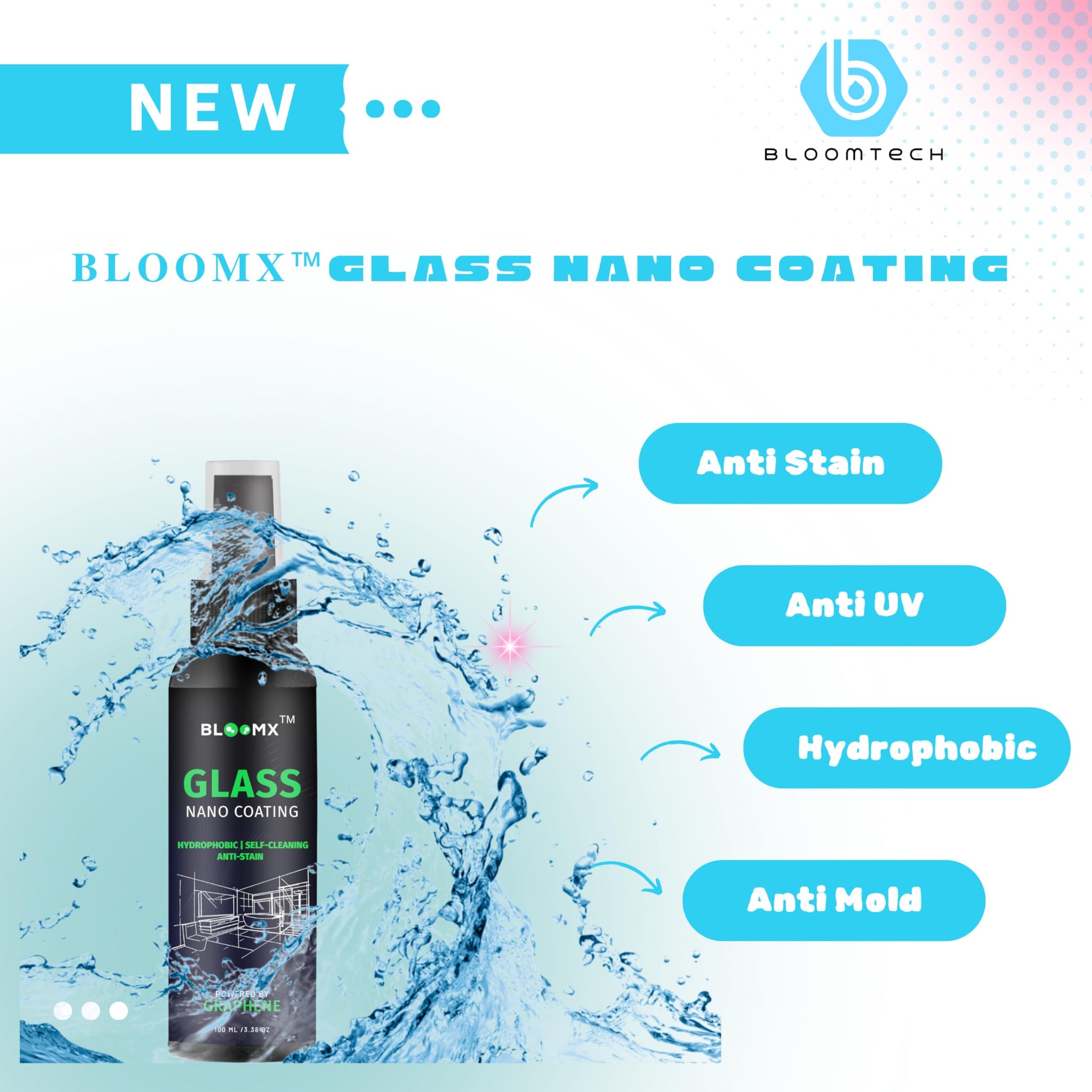 BLOOMX ????????????™ Glass Coating for Windshield, Windows, Bathroom Doors, Mirrors, Building Glasses & Screens | Anti Stain | Water Repellent | Glass
