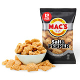 Mac's Salt and Pepper Fried Pork Skins - Salt & Pepper Flavored Chicharrones Pork Rinds - Low Carb, Gluten-Free, Keto-Friendly Snack- 3oz (12-Pack)