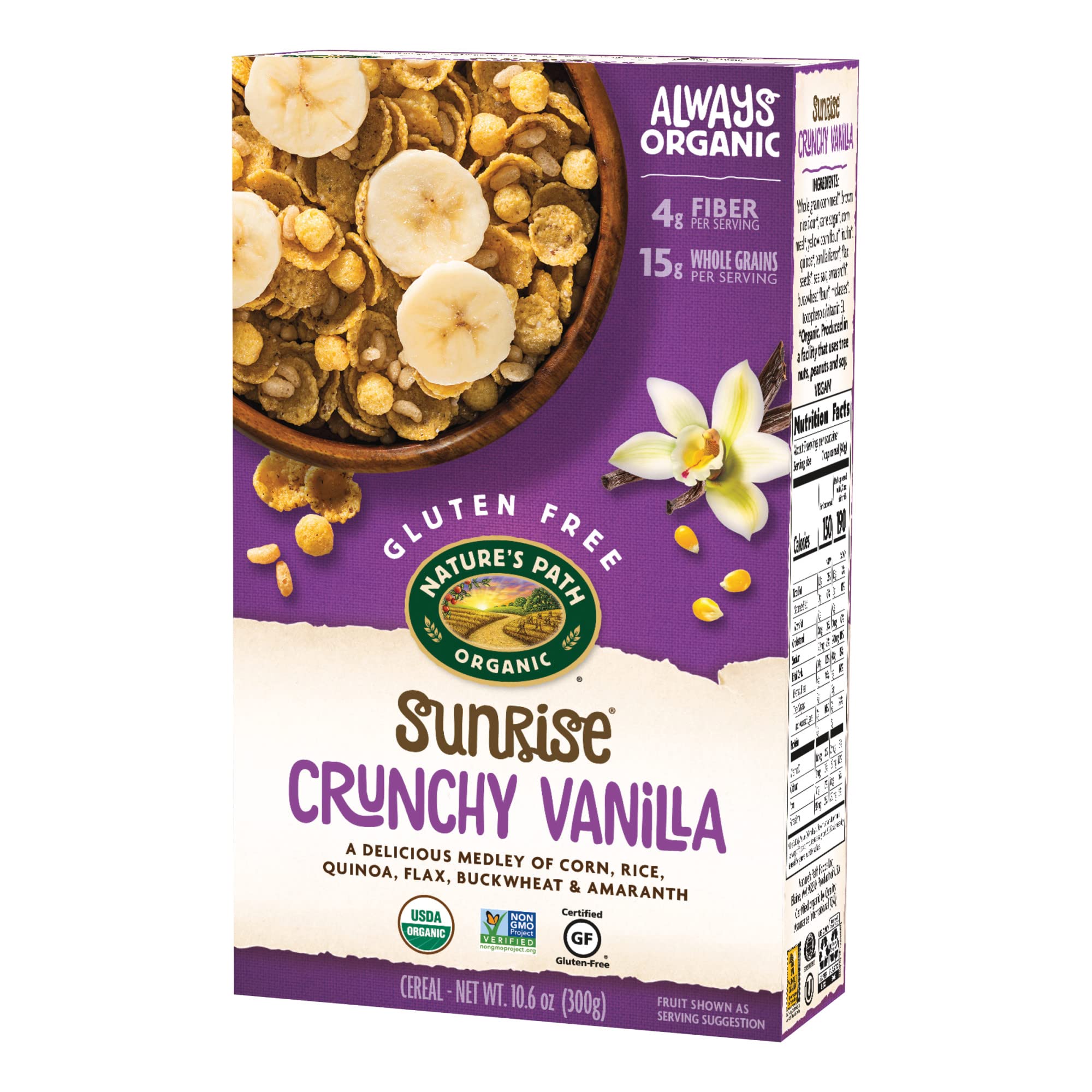 Nature's Path Organic Gluten Free Sunrise Crunchy Vanilla Cereal, 10.6 Ounce (Pack of 4), Non-GMO, 15g Whole Grains, 4g Fiber