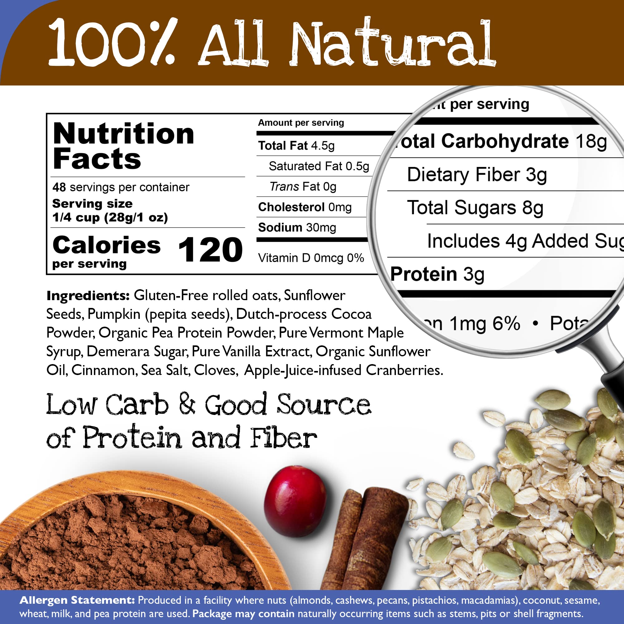 True North Granola Company True North Granola - Chocolate Granola Cereal with Rolled Oats, Belgian Chocolate, Dried Cranberries, All Natural