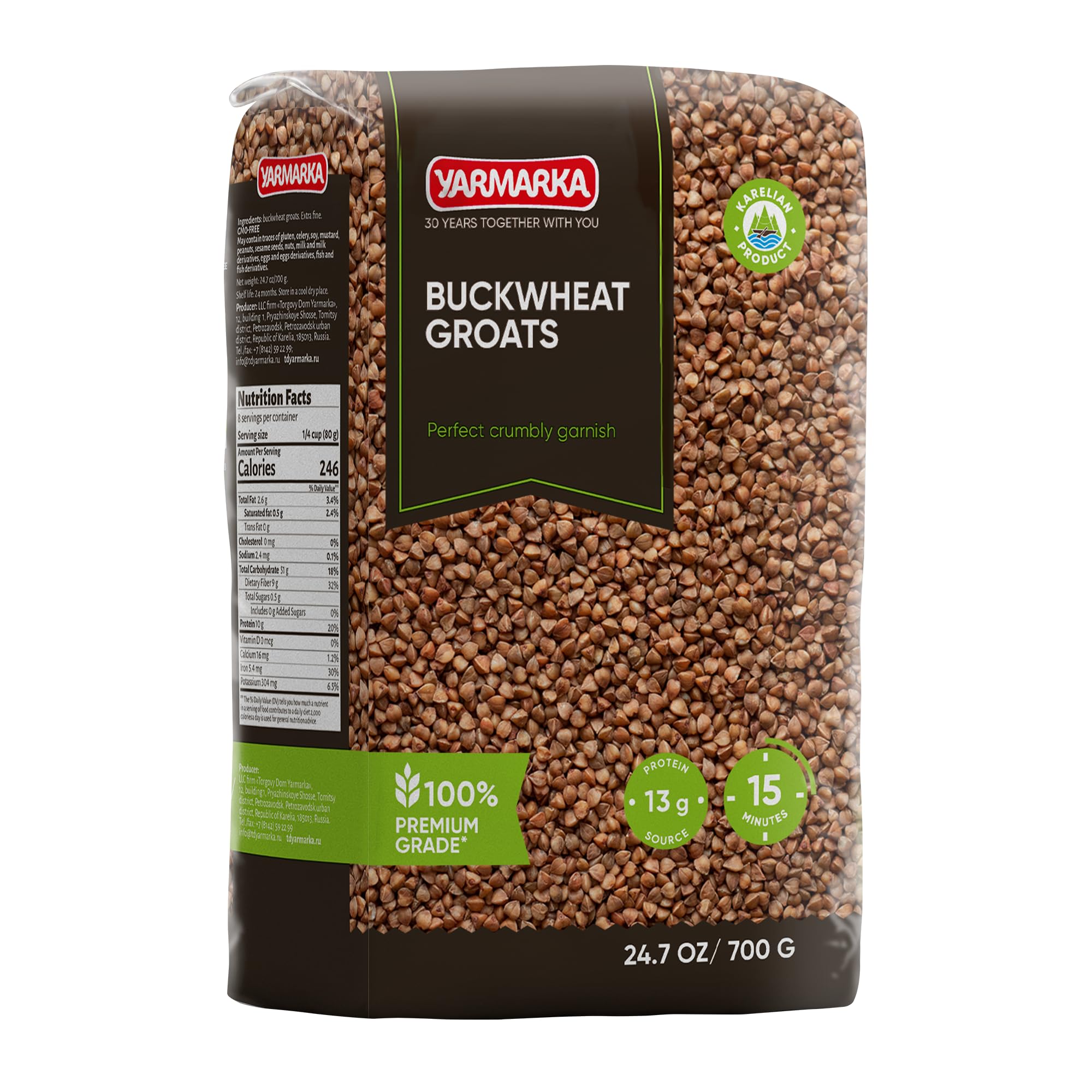 Yarmarka Toasted Buckwheat Groats (Kasha) 24.7 oz (700 g) Roasted Whole Grain, Traditional Eastern European Style, Plant Based Diet Friendly