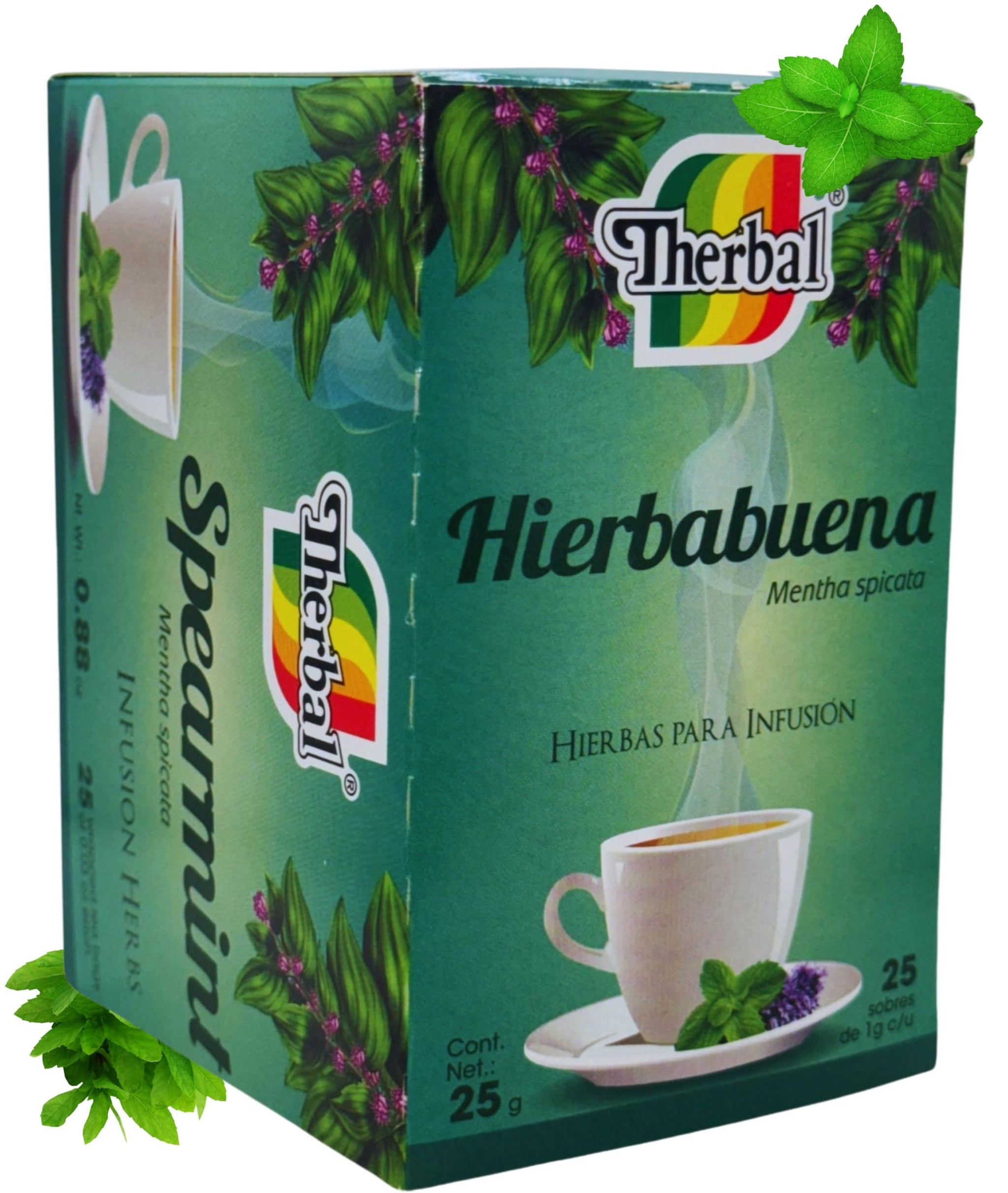 Hierbabuena Té (Spearmint Tea) - 25 Tea Bags - Vegan, 100% Natural - Premium Therbal Brand