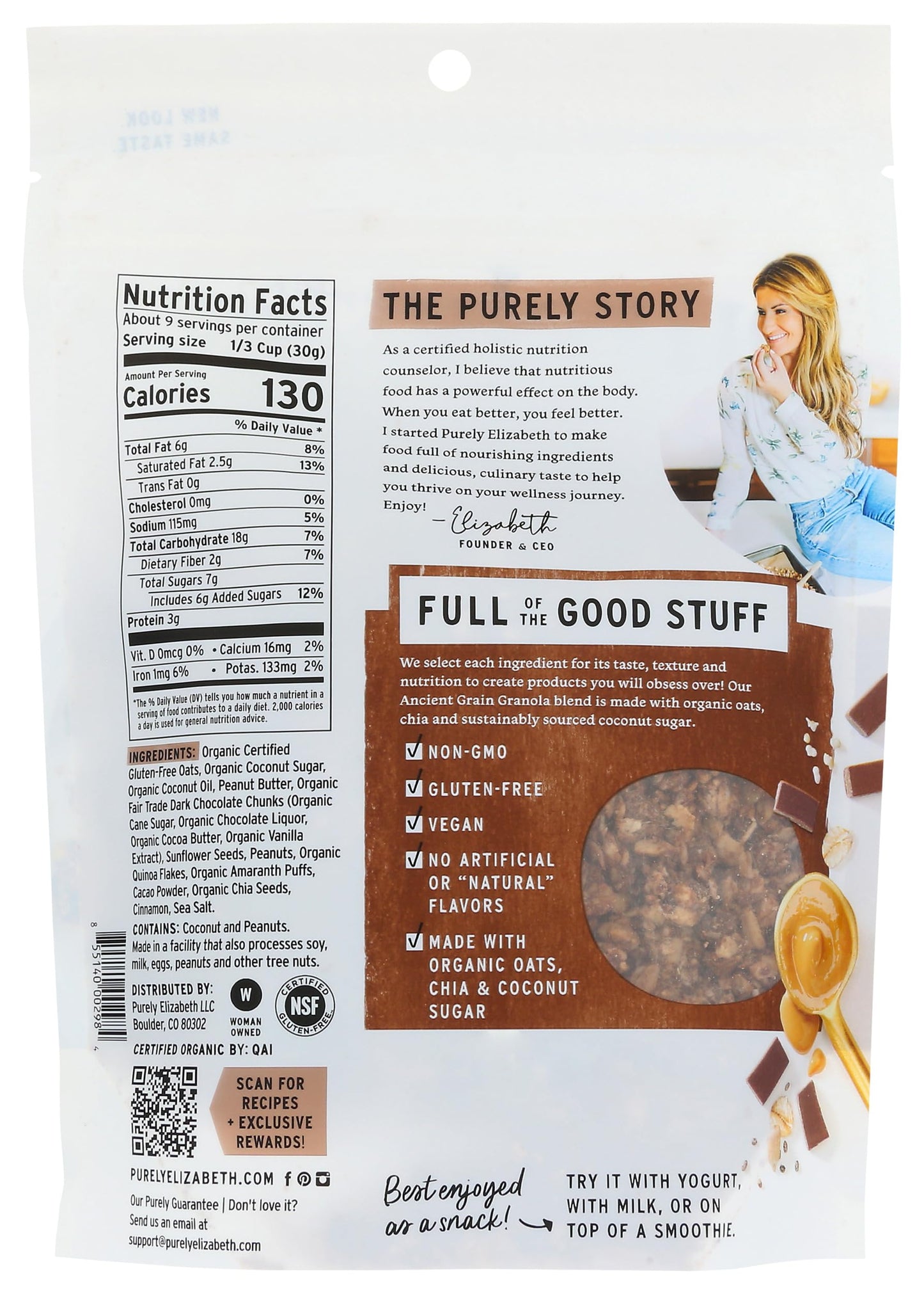 Purely Elizabeth, Granola Nut Butter Chocolate, 10 Ounce