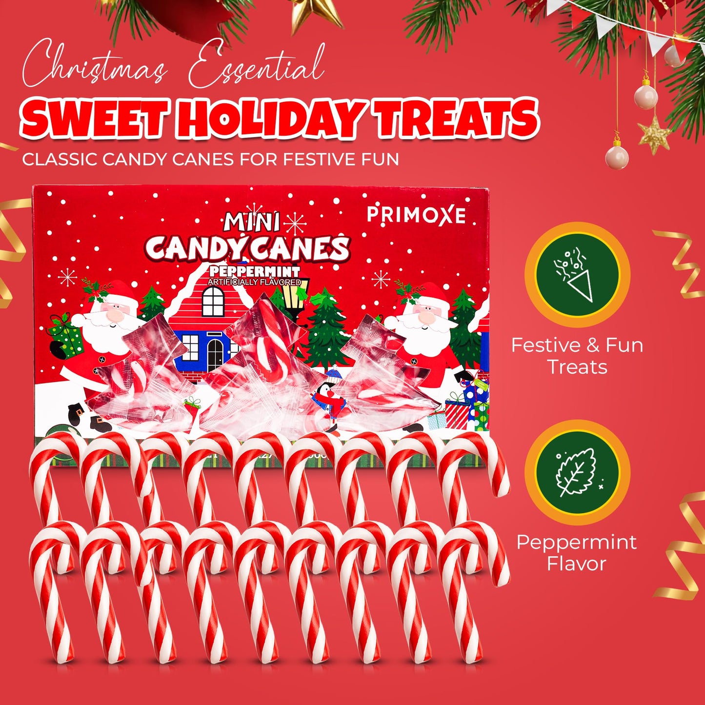 Christmas Mini Candy Canes - Red & White Peppermint Individually Wrapped for Holiday Indulgence - Bulk Christmas Candy for Kids & Adults - Holiday