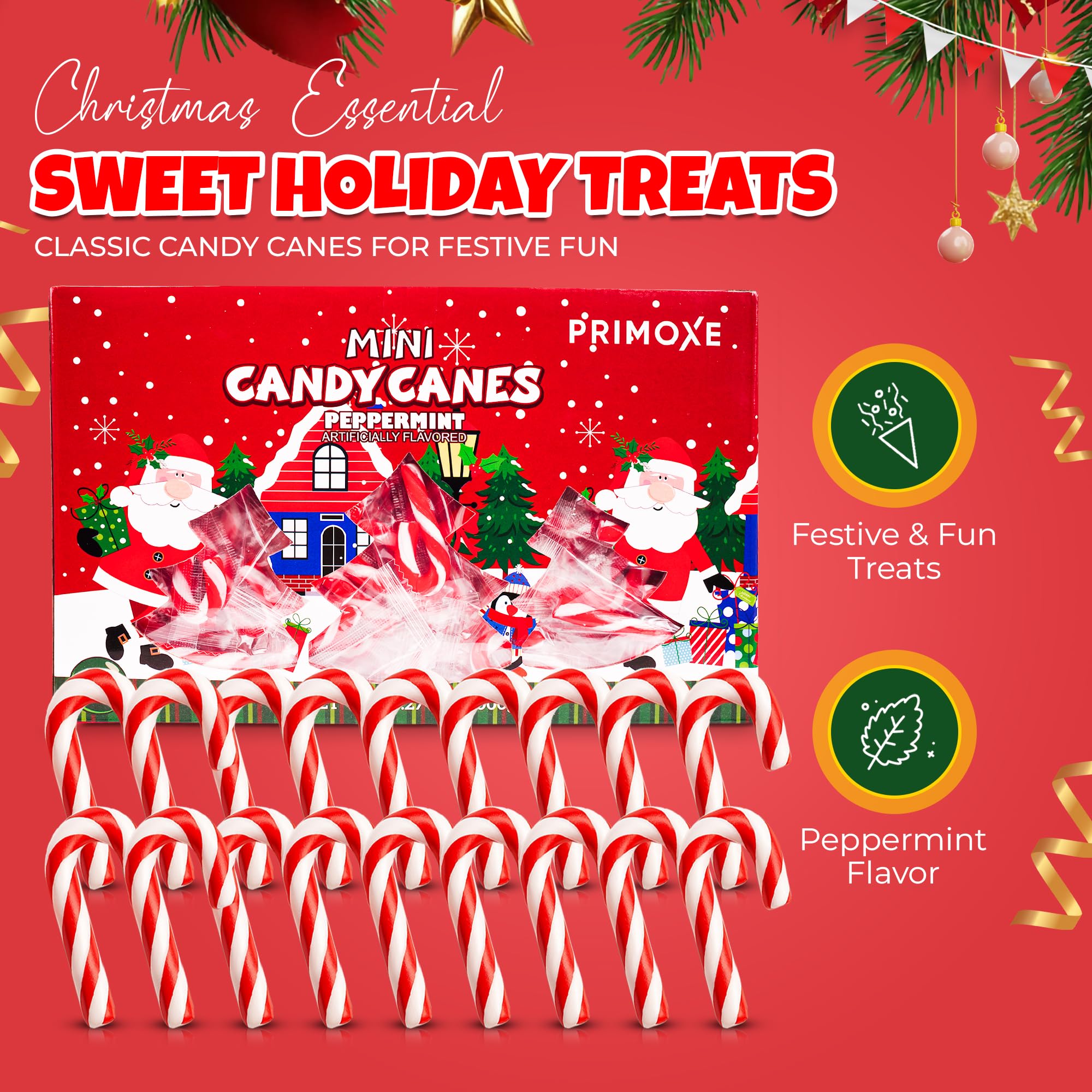 Christmas Mini Candy Canes - Red & White Peppermint Individually Wrapped for Holiday Indulgence - Bulk Christmas Candy for Kids & Adults - Holiday