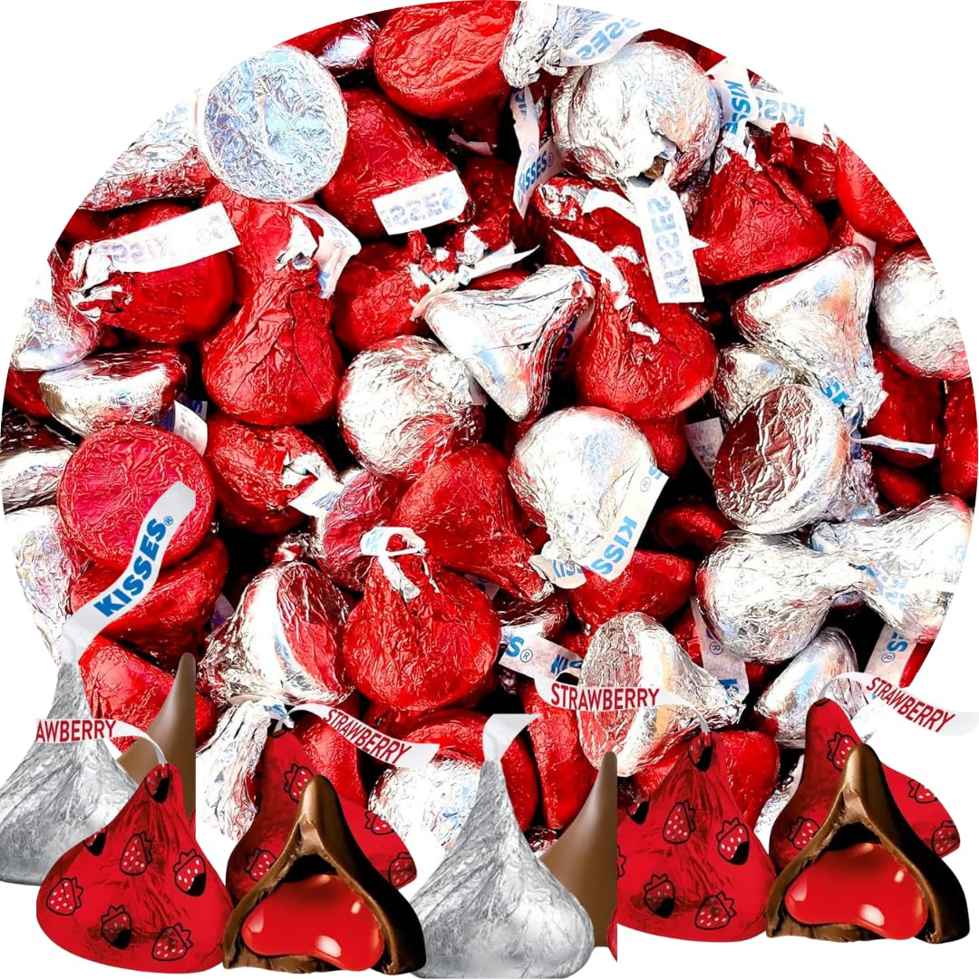 Candykrave Hershey'es Kisses Dipped Strawberry & Silver Chocolate Candy- 2lb (200 pcs) - Bulk Pack of Chocolate Covered Individually wrapped Bulk