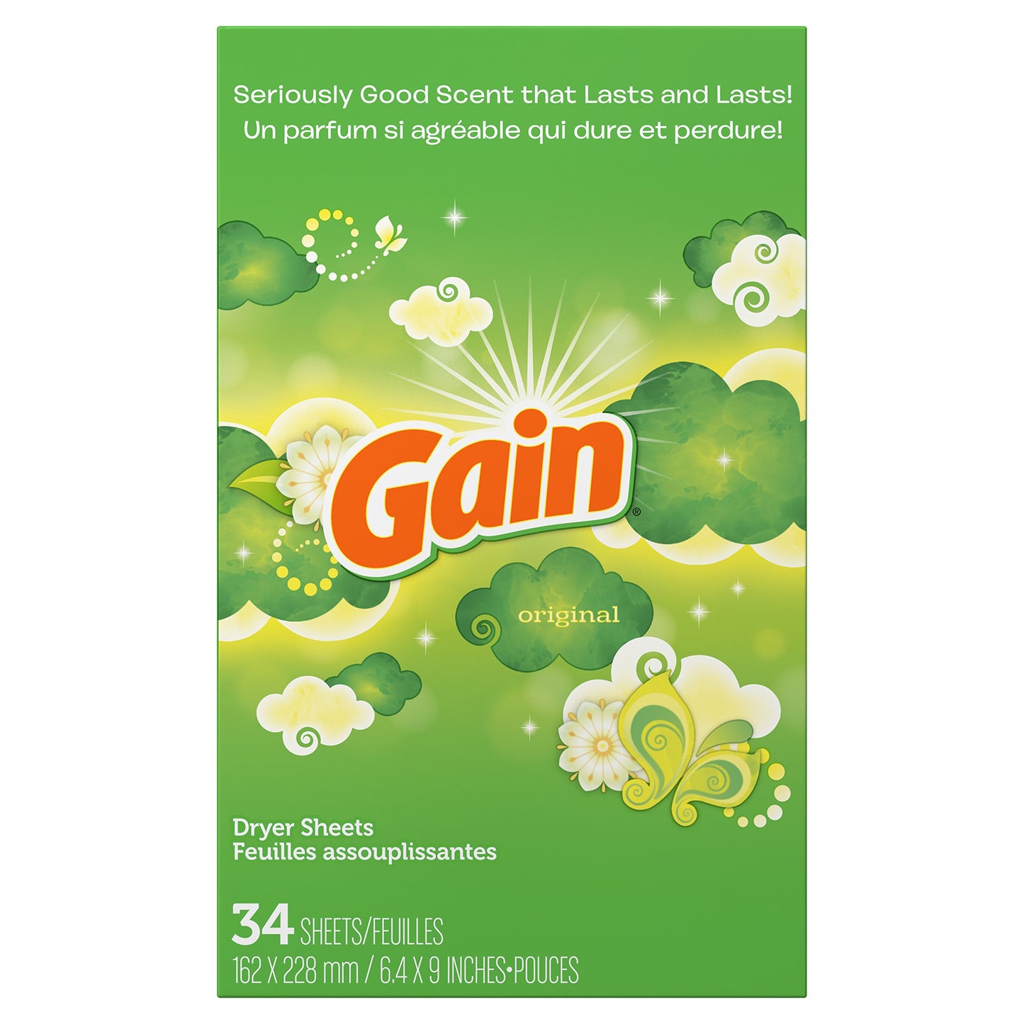 Gain Dryer Sheets - Original - 34 Sheets Per Box - Pack of 2 Boxes