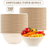 ZORRITA 150 Pack 8 oz Compostable Paper Bowls Small Disposable Soup Bowls Natural Sugarcane Biodegradable Bowls for Ice Cream, Desserts, Salads, Pet