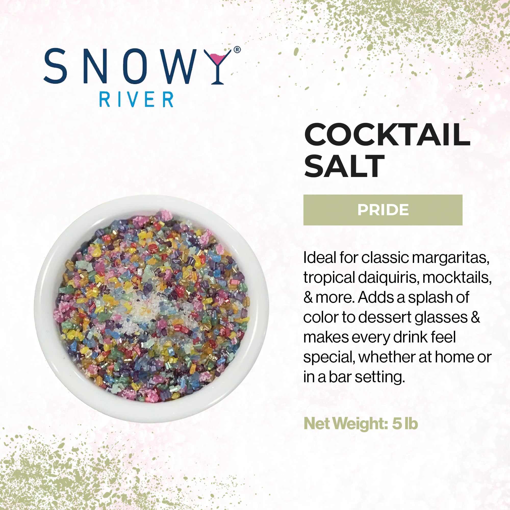 Snowy River Cocktail Salt Pride Rainbow Blend - All Natural Rimming Salt for Margaritas & Cocktails with Sweet & Savory Overtones (80oz-5lb Bag)