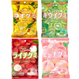 Kasugai Japanese Gummy Candy with Real Fruit Juice (4 Pack) (Yuzu, Kiwifruit, Lychee, Peach) Gift Set Assortment