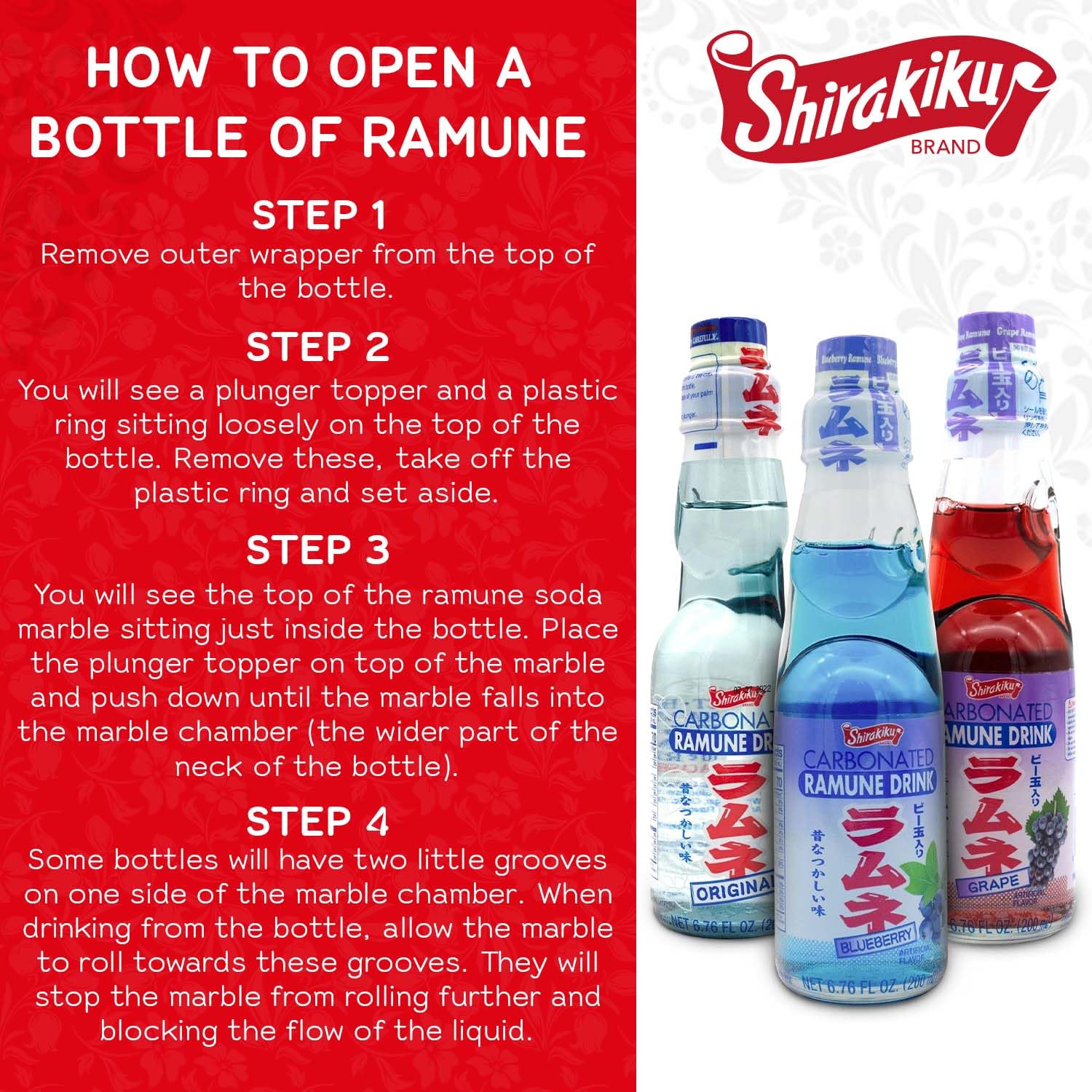 Shirakiku Ramune Variety pack, 6 Count, 6.76 Fl Oz Glass Bottles, Japanese Carbonated Soft Drink