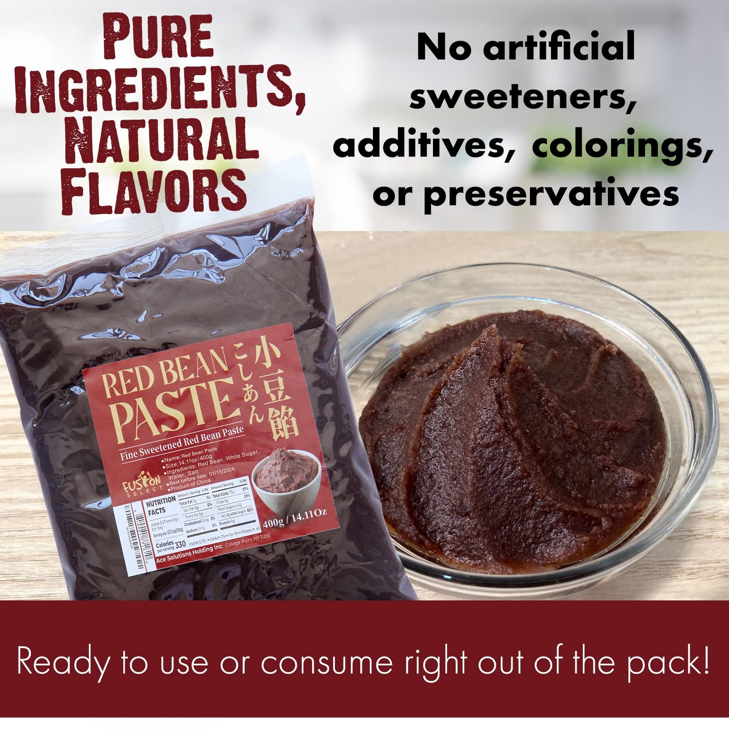Fusion Select 3 Packs Red Bean Paste - Fine Sweetened Adzuki Bean Paste for Desserts, Buns, Pastry Filling, Mochi - For Chinese, Japanese & Korean