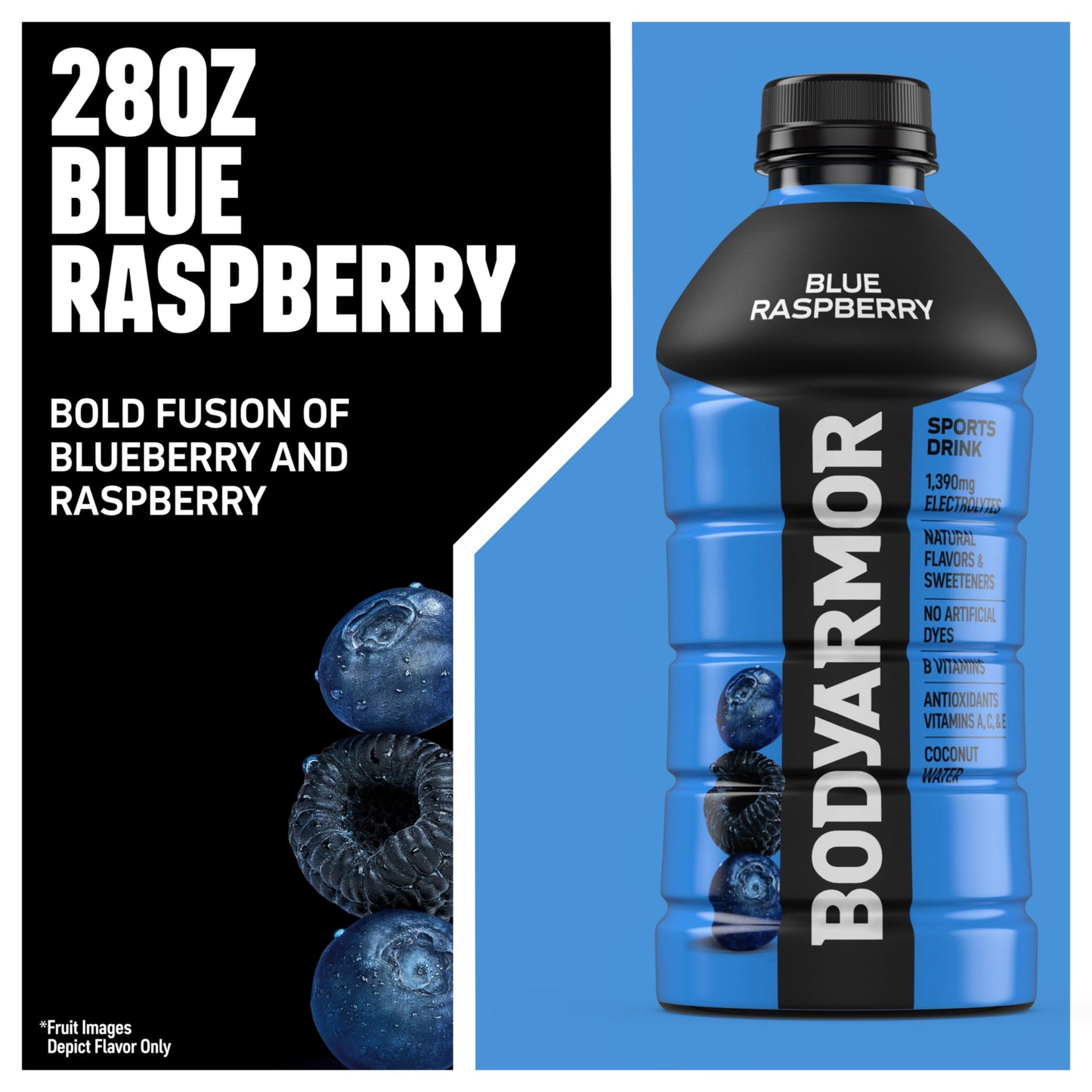 BODYARMOR Sports Drink, Blue Raspberry, Electrolyte Drink Hydration, 28 Fl Oz Bottles (15 Pack), Flavored Coconut Water with B Vitamins & Antioxidants