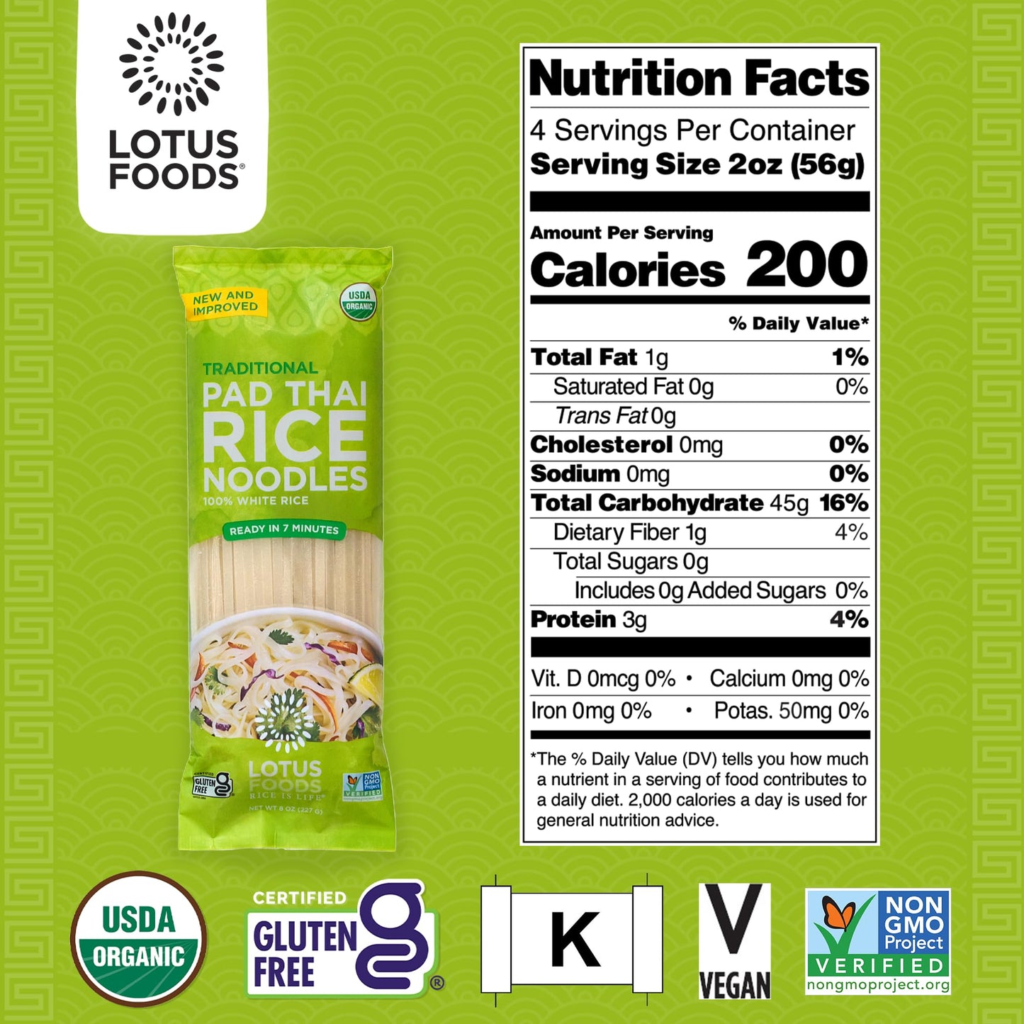 Lotus Foods Traditional Pad Thai Rice Noodles - Pad Thai Noodles, Asian Noodles, Gluten Free Noodles, Rice Noodles, Whole Grain, Non GMO, USDA Organic