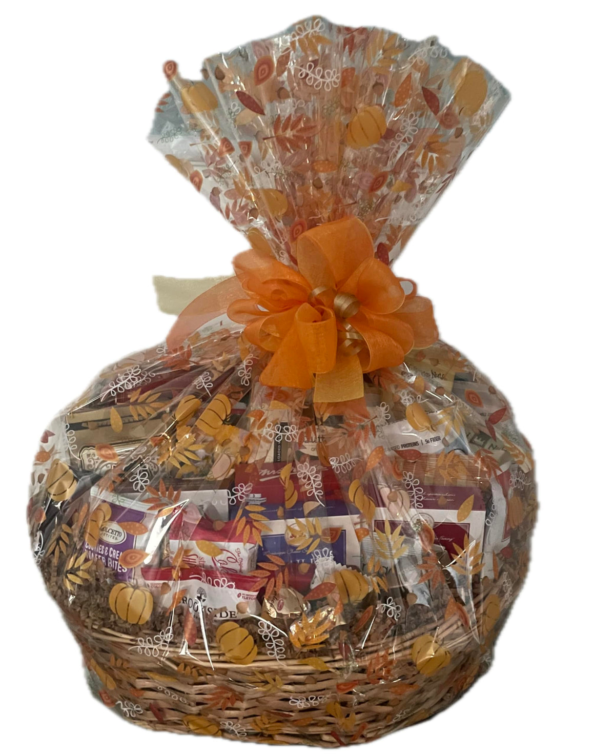 Fall Themed Gourmet Gift Basket filled cookies, candy, snacks Hand-Crafted and Customizable with a huge double bow. (Standard)