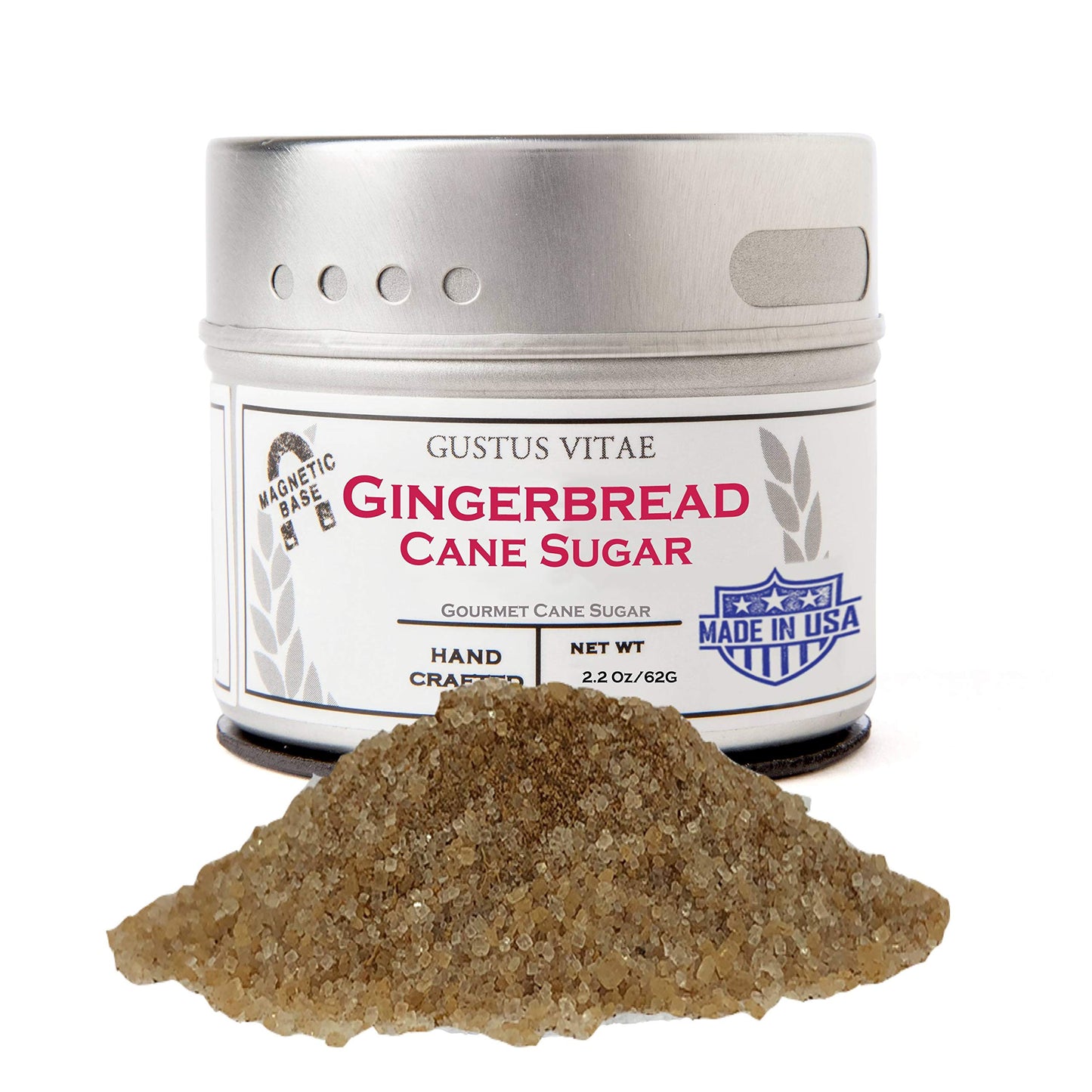 Gingerbread Cane Sugar | Gourmet Replacement For Plain Processed Sugar | Artisanal Infused Sugar | All Natural, Non GMO | Hand Crafted in Small Batches | Made in USA | GLP-1 Friendly | Magnetic Tin | Gustus Vitae | #91