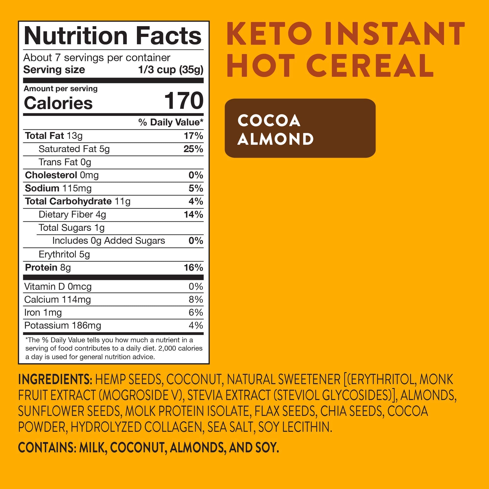 HighKey Snacks Keto Breakfast Food Hot Cereal - Low Carb Instant Oatmeal Substitute - Gluten & Grain Free, Low Sugar Snack - Ketogenic Products