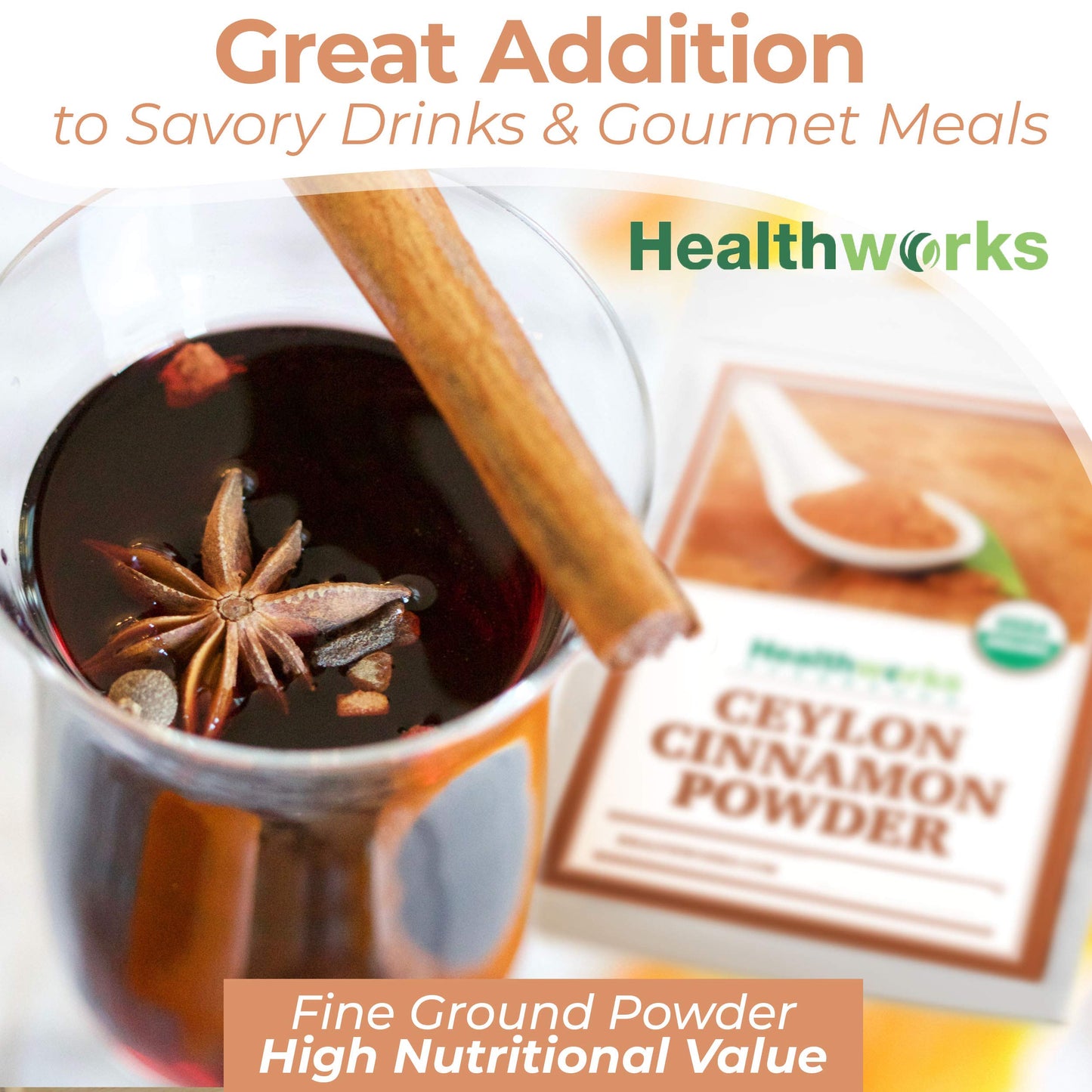 Healthworks Superfoods Organic Ceylon Cinnamon Powder - 16 Oz / 1 Lb - Ground Raw - Keto, Vegan & Non-GMO - Great with Coffee, Tea & Oatmeal