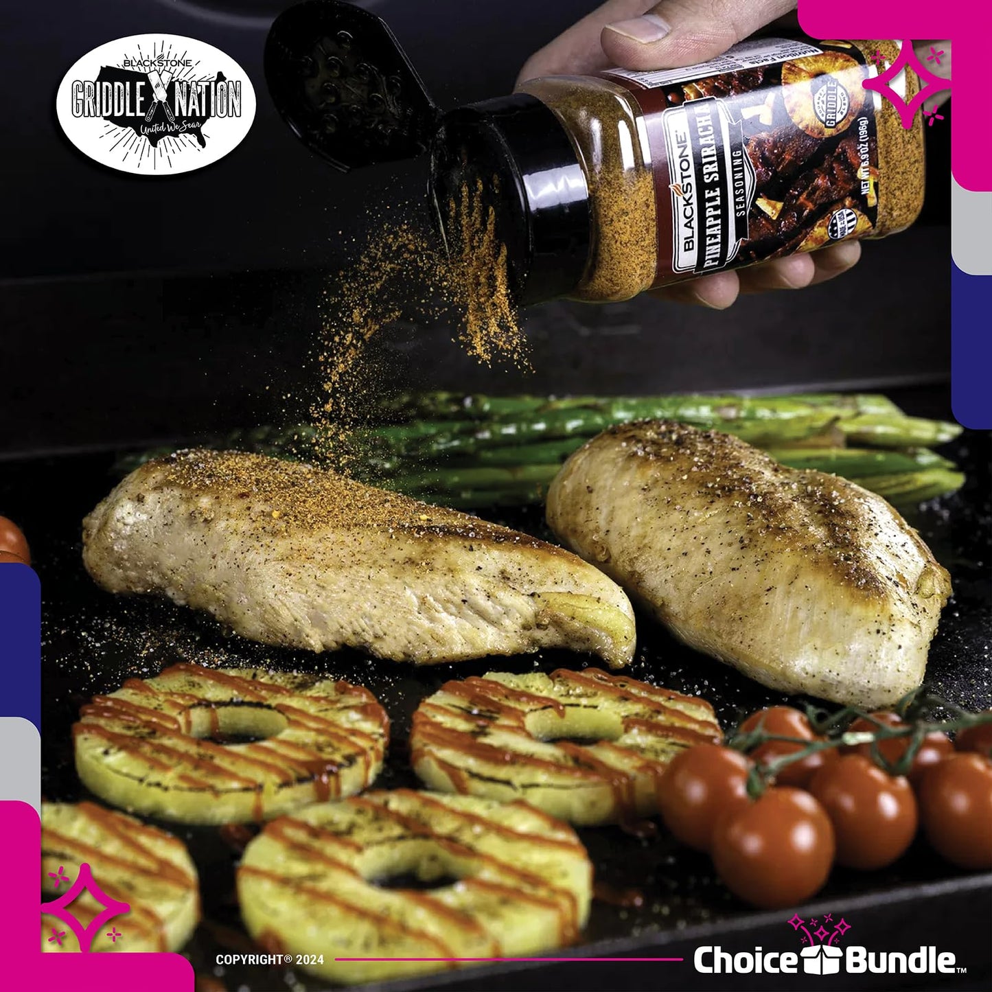 Blackstone Pineapple Sriracha Seasoning - Gourmet Griddle Premium Barbecue Rub 2 Pk (13.8 oz) + BBQ Masters & Opener (4 Items)!