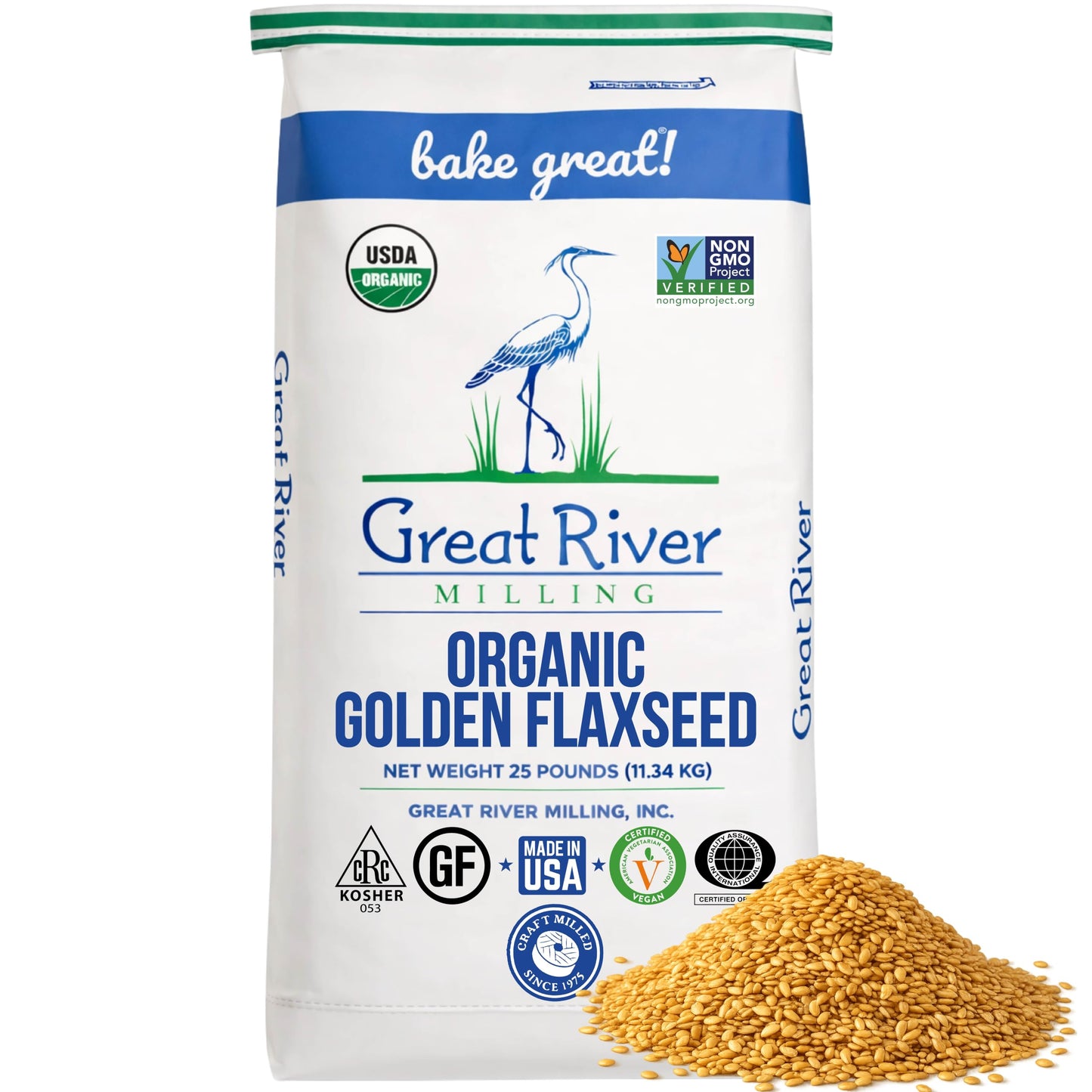 Great River Milling Organic Golden Flaxseed | Whole Golden Flax Seeds | Gluten Free, Non-GMO, Vegan, Kosher | Flaxseed for Baking, Smoothies, Oatmeal