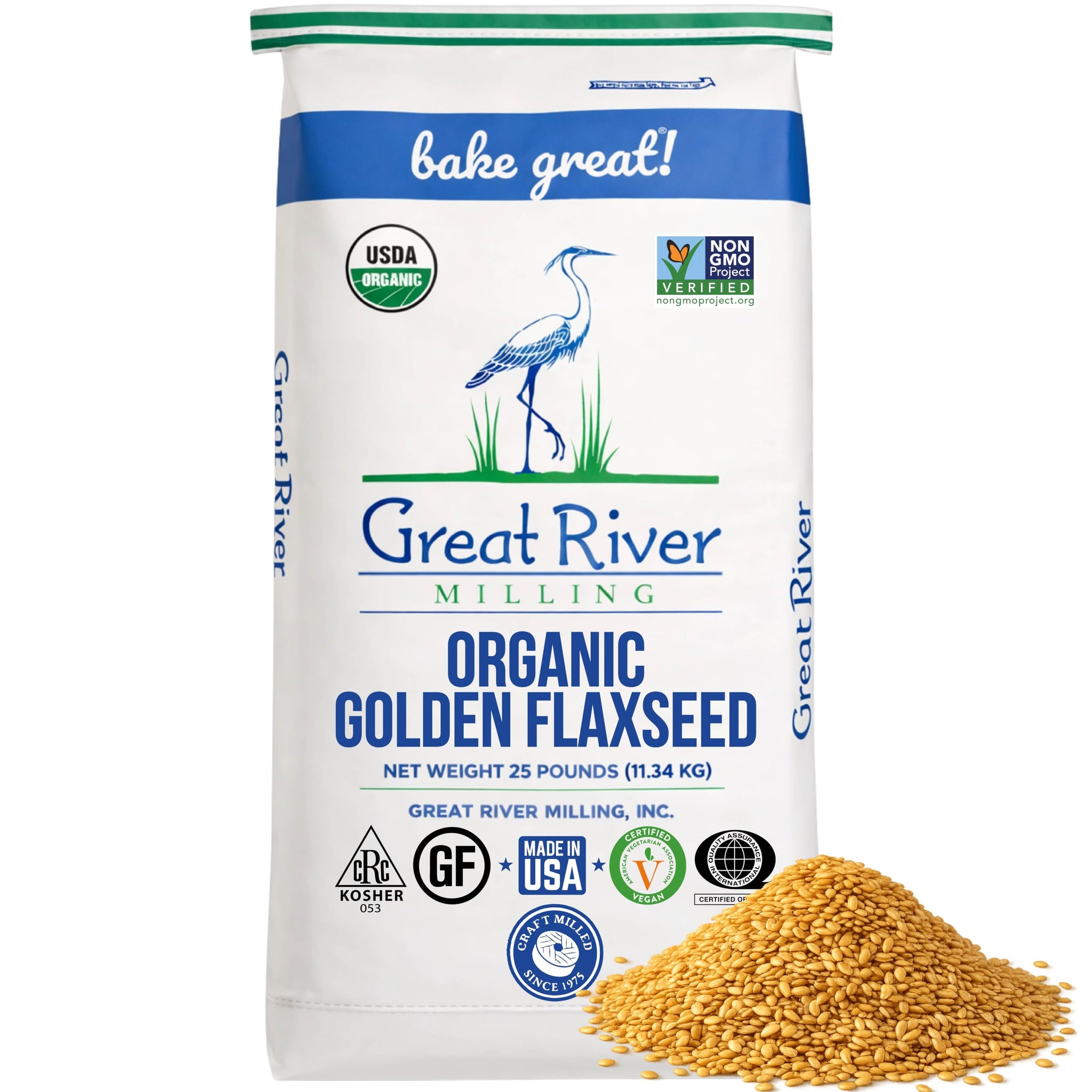 Great River Milling Organic Golden Flaxseed | Whole Golden Flax Seeds | Gluten Free, Non-GMO, Vegan, Kosher | Flaxseed for Baking, Smoothies, Oatmeal