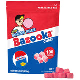 Bazooka Bubble Gum Sugar-Free Chewing Gum Cubes, Bulk in Resealable Bag, 100 Ct in Original Pink Flavor w/Bazooka Joe Comics, Baseball Party Favors
