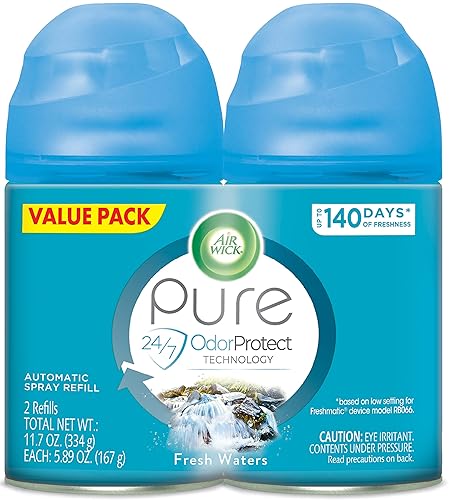 Air Wick Automatic Air Freshener Spray Refill, 2ct, Fresh Waters, Odor Neutralization, Essential Oils