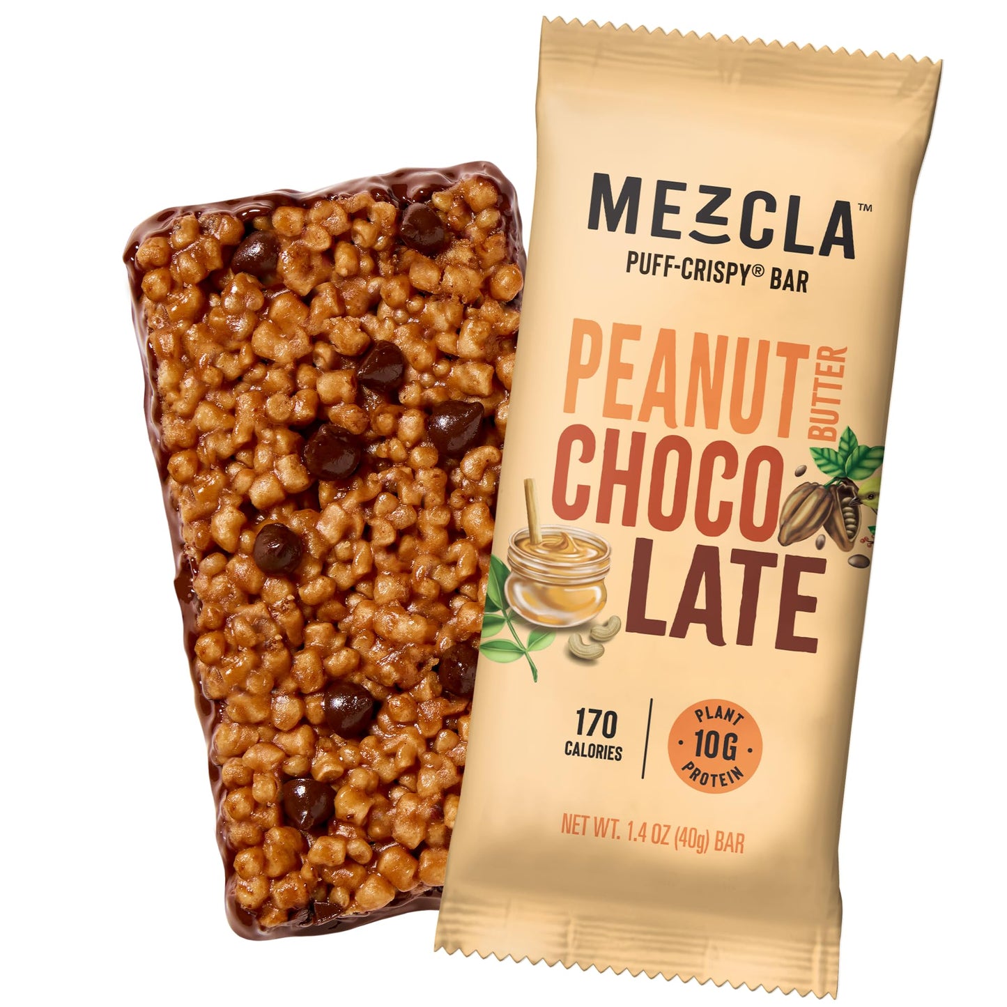 Mezcla Puff Crispy Protein Bars, Gluten Free & Vegan Protein Bars, 10g Protein, Alt for Crispy Rice Treat, Granola Bars & Breakfast Bars, Healthy