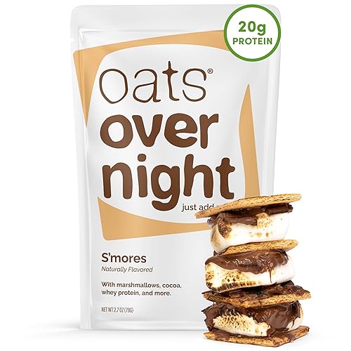 Oats Overnight Smores - Overnight Oats with 22g Protein, High Fiber Breakfast Protein Shake - Gluten Free Oatmeal, Non GMO High Protein Oatmeal (2.8