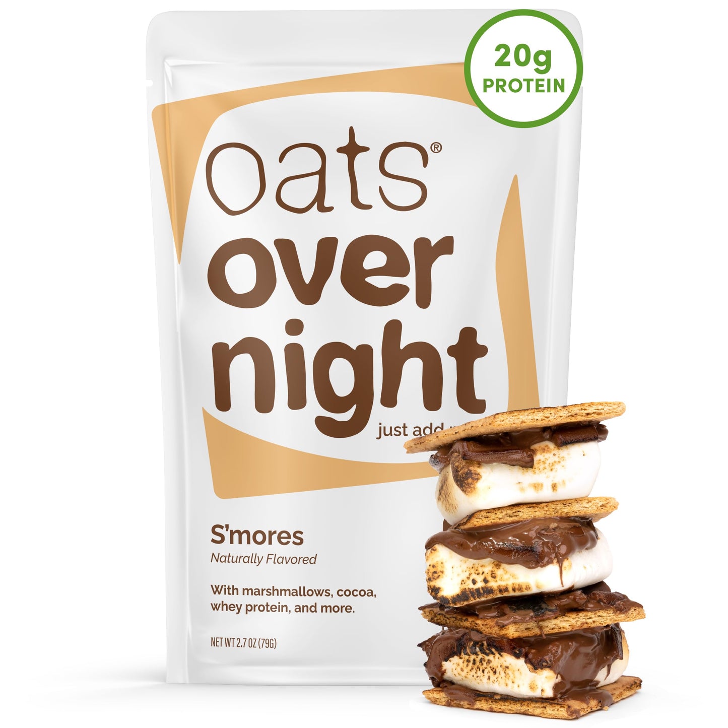 Oats Overnight Smores - Overnight Oats with 22g Protein, High Fiber Breakfast Protein Shake - Gluten Free Oatmeal, Non GMO High Protein Oatmeal (2.8