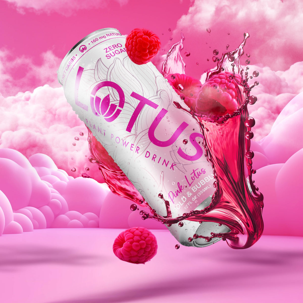 Pink Lotus Raspberry Plant Power® Zero Sugar 160 mg, 12 Pack 12 oz Cans