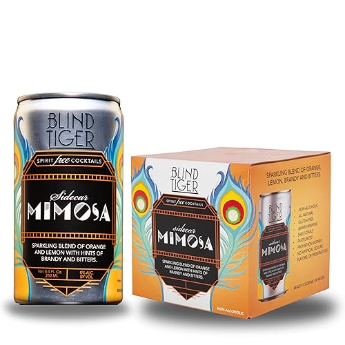 Blind Tiger Sidecar Mimosa 4-Pack | Orange, Lemon & Bitters Non-Alcoholic Sparkling Mocktail| Crafted with Natural Ingredients | Mixers, Cocktails