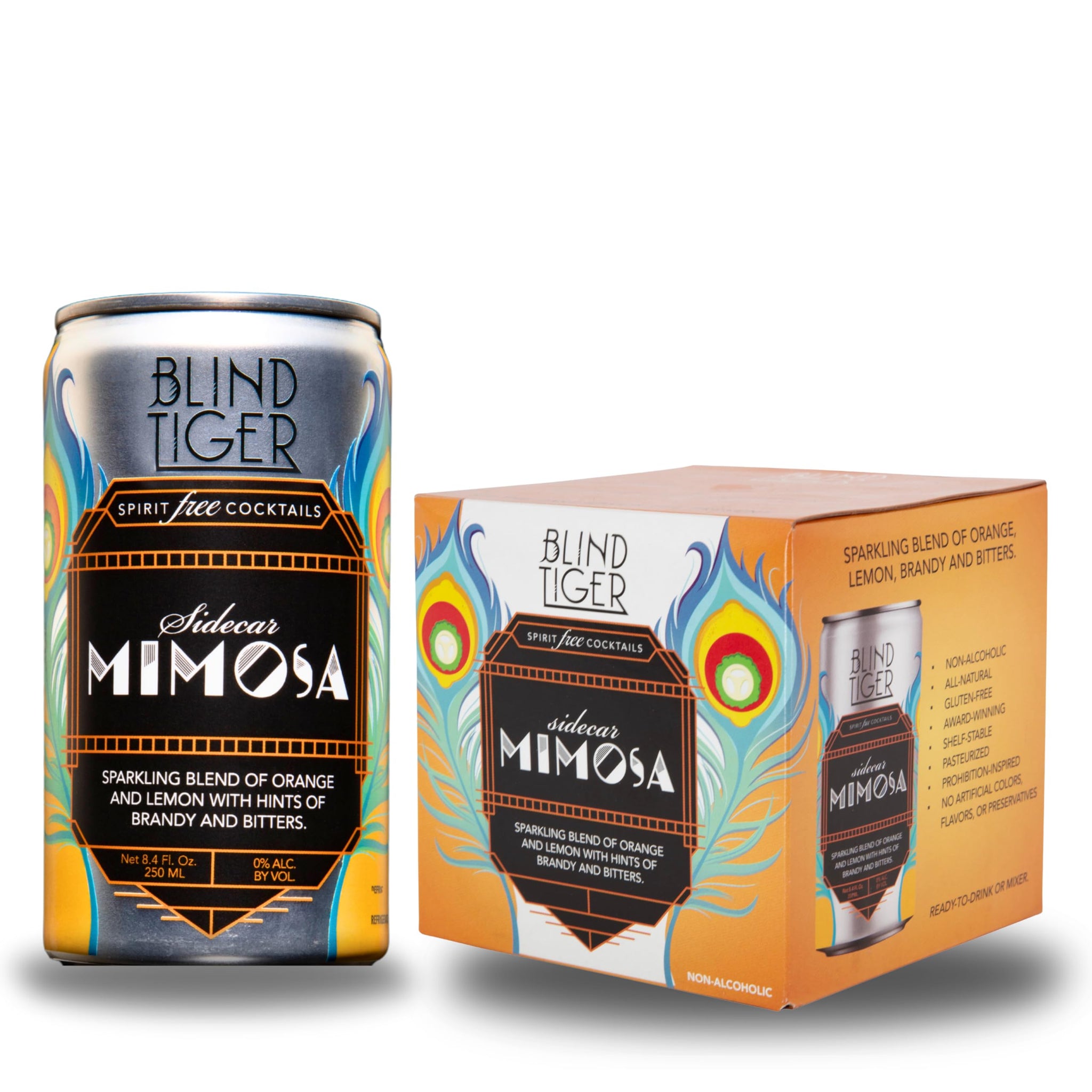 Blind Tiger Sidecar Mimosa 4-Pack | Orange, Lemon & Bitters Non-Alcoholic Sparkling Mocktail| Crafted with Natural Ingredients | Mixers, Cocktails