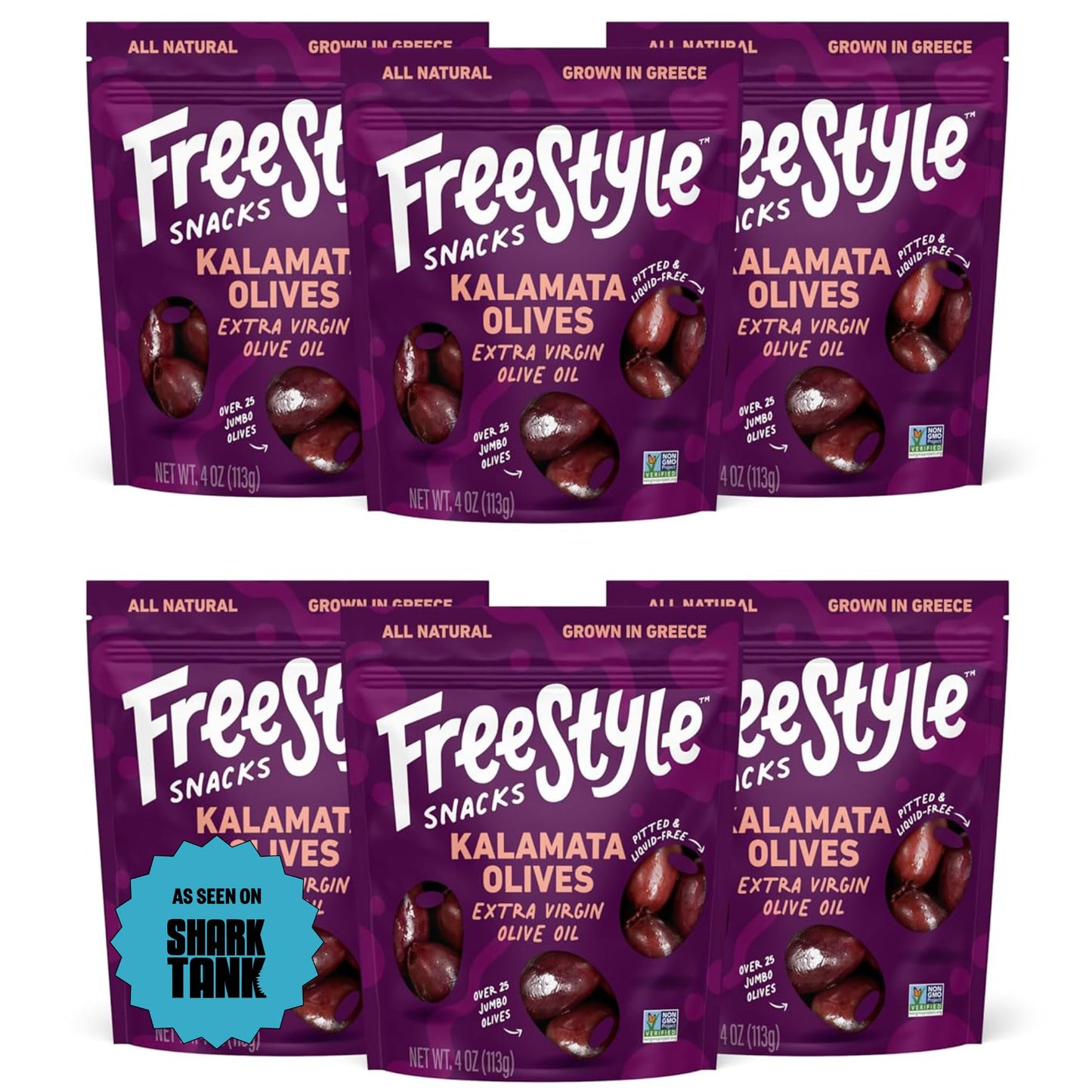 Freestyle Snacks, Olive Snack Packs - As Seen on Shark Tank - Fresh Pitted Kalamata Olives, Marinated in Extra Virgin Olive Oil, Salty Snack, Grown in