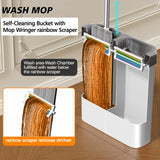 CTIME Flat Mop and Bucket Set with Wringer?Wet and Dry Use?Hands-Free Flat Mops for Floor Cleaning and Window Wall Cleaner with 2 Microfiber Pads.