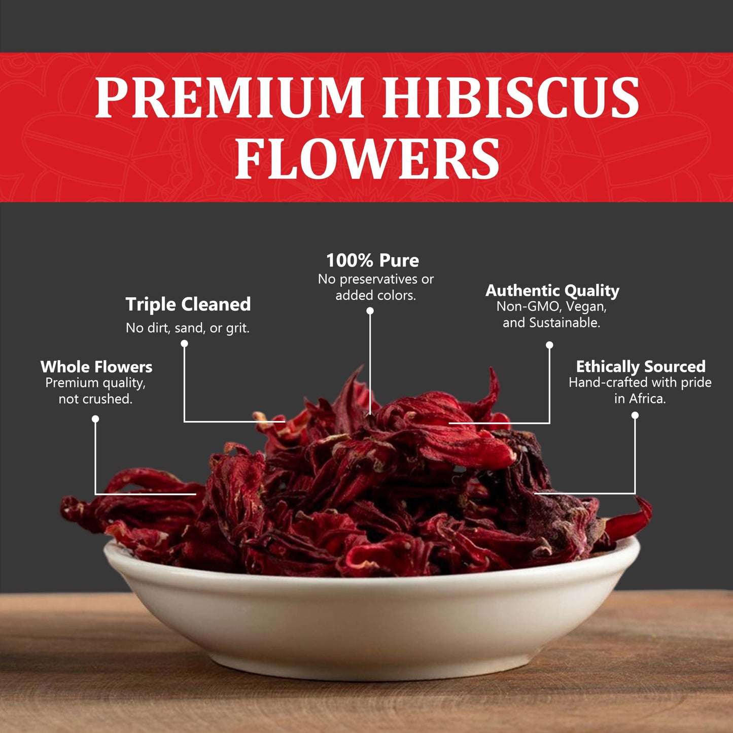 Dried Whole Hibiscus Flowers -5 oz, Flor de Jamaica, Sorrel Flower, Zobo Flower, Flor De Jamaica Secas, Non-GMO, Caffeine-Free. Perfect for Mexican