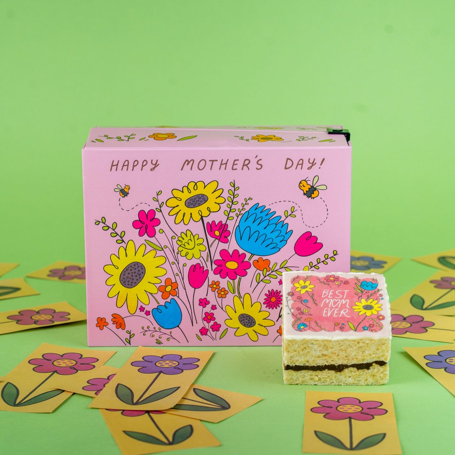 Sweet Flower Shower Surprise Gift Box by Send A Cake, Ready to Gift, No Assembly Required with Chocolate Caramel Crispy Cake - Mother's Day Special