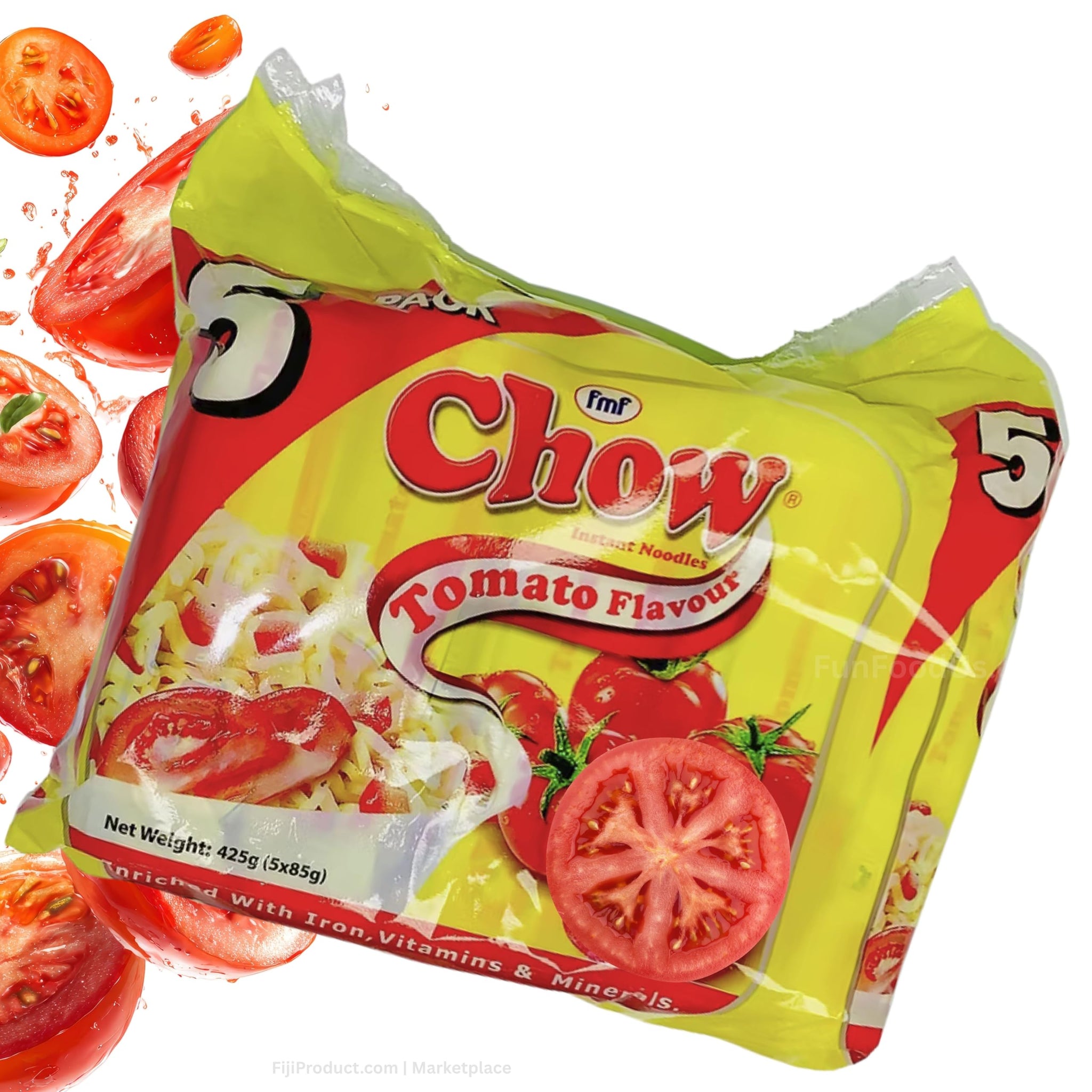 Chow - Instant 2 Minute Noodles - Tomato Flavor with Seasonings (2 x 5 Packs / 80g) To boost the goodness in your bowl, Delicious Meal in Just 2