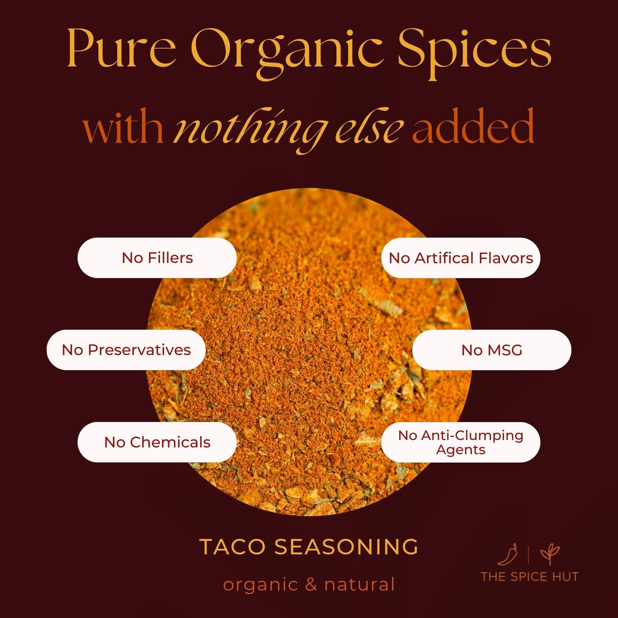 Organic Taco Seasoning Mix by Spice Hut, Salt-Free, Authentic Southwestern Seasoning for Cooking Flavorful Carne Asada, Beef, Carnitas, Tacos, Burrito