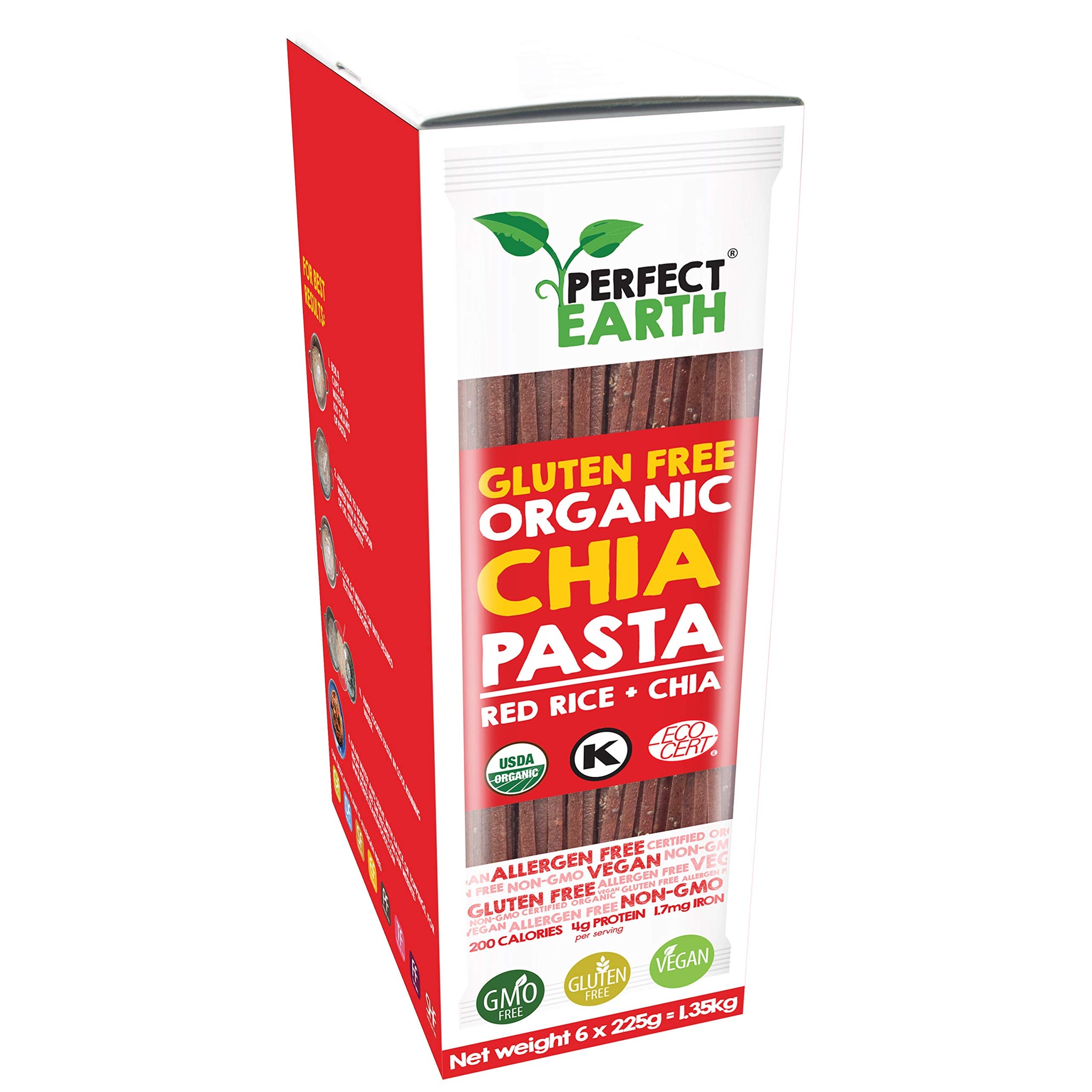 Perfect Earth Organic Red Rice Pasta with Chia Seeds - Organic, Vegan, Keto, Kosher, Allergen-Free, Gluten-Free, Low Carb Pasta - for Healthy