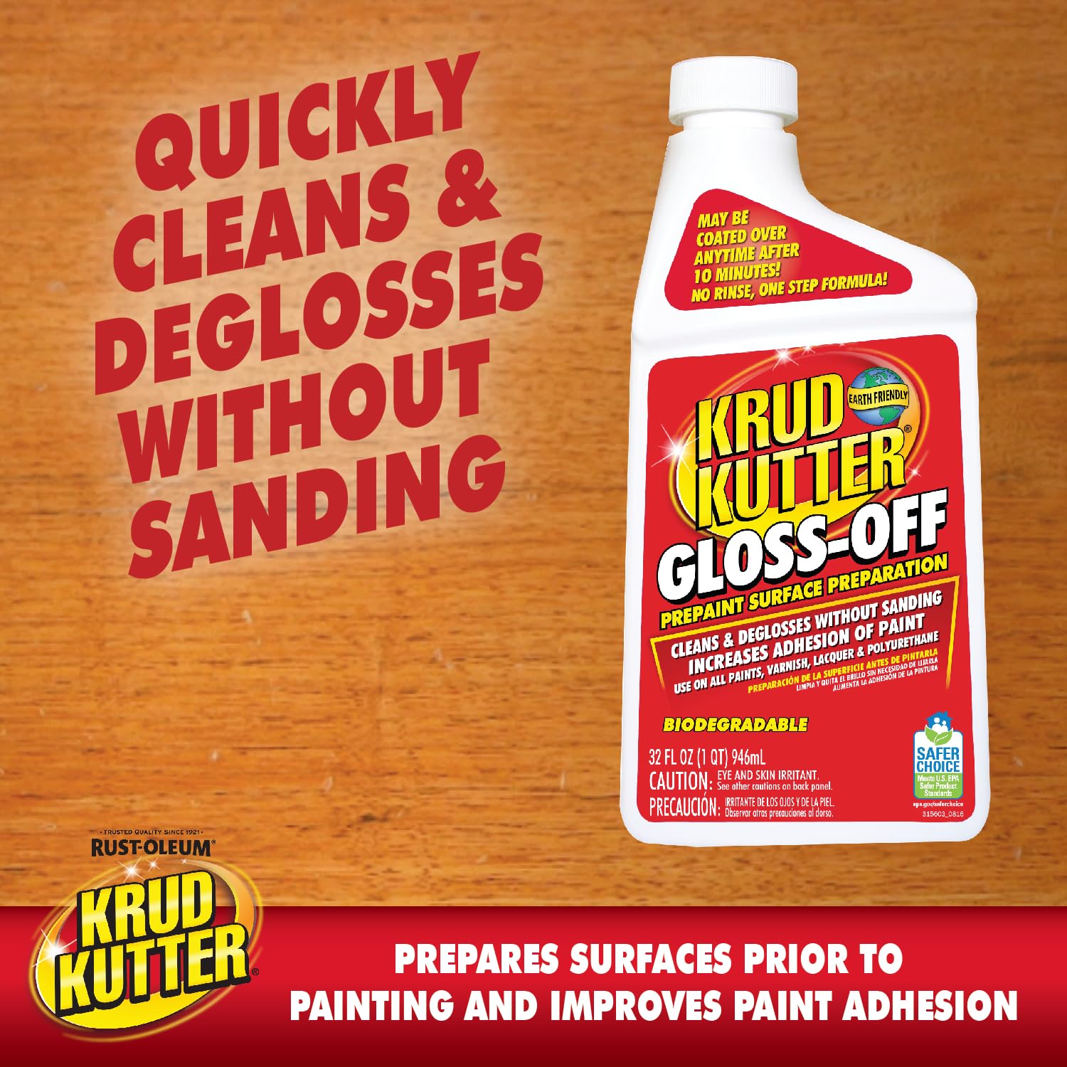 Krud Kutter Gloss-Off Prepaint Surface Preparation Cleaner, 32 oz, No Sanding Liquid Deglosser for Cabinets, Trim, Doors and Furniture, Removes Dirt