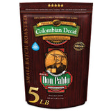 Don Pablo Colombian Decaf - Swiss Water Process Decaffeinated - Medium-Dark Roast Gourmet Coffee - 100% Arabica Whole Bean, Non-GMO, Low Acidity, 5