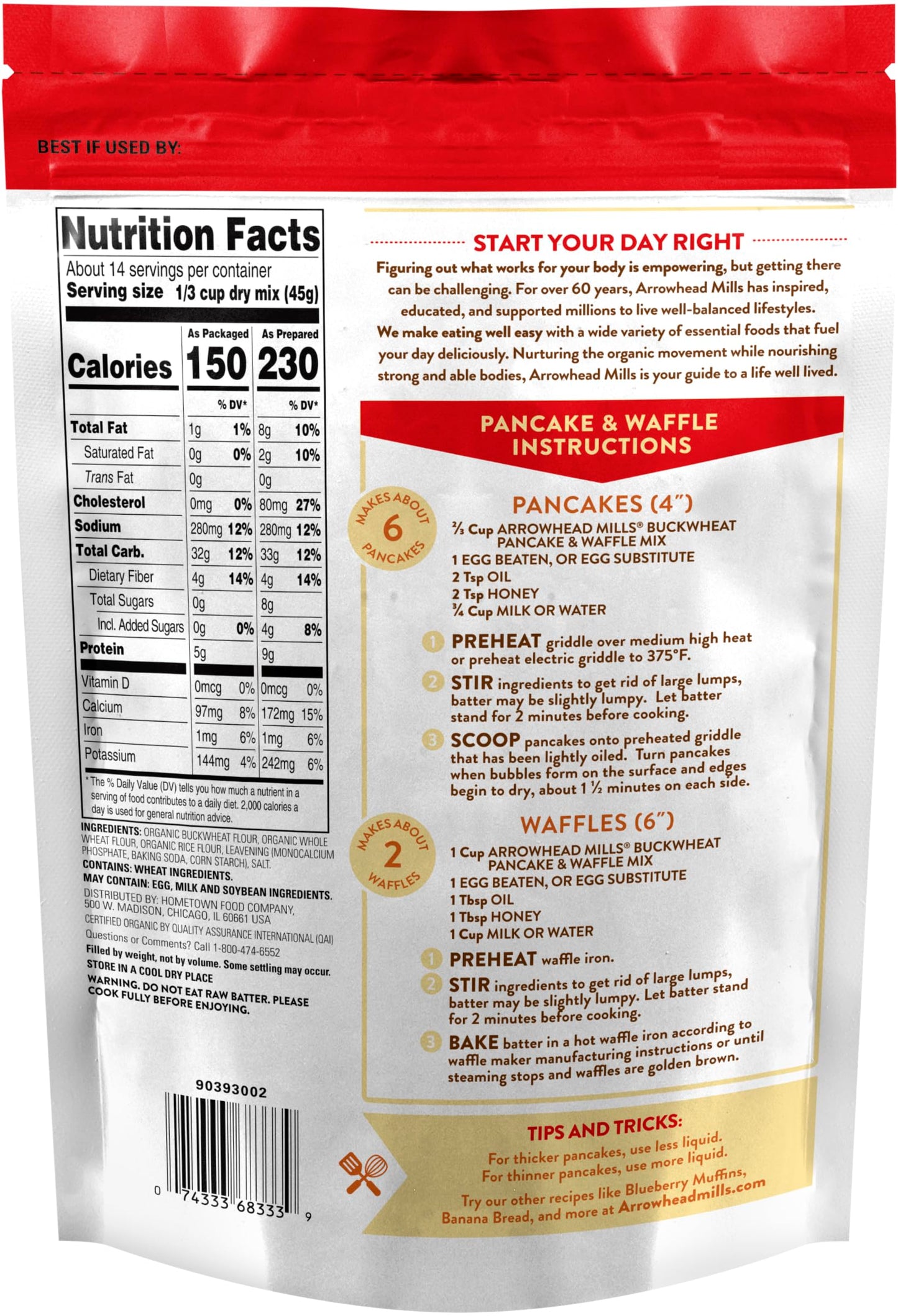 Arrowhead Mills Organic Buckwheat Pancake & Waffle Mix, 22 oz Bag