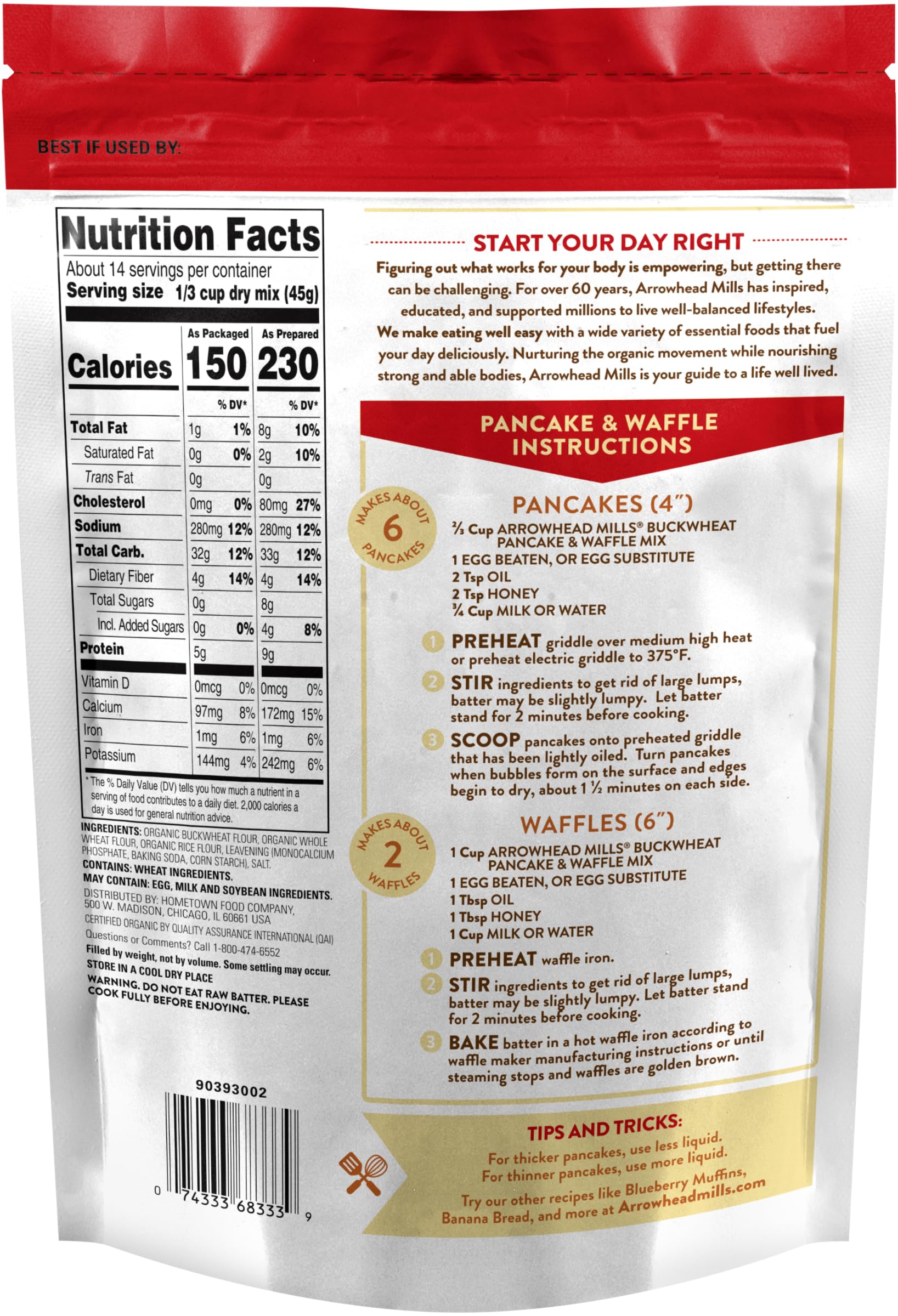 Arrowhead Mills Organic Buckwheat Pancake & Waffle Mix, 22 oz Bag