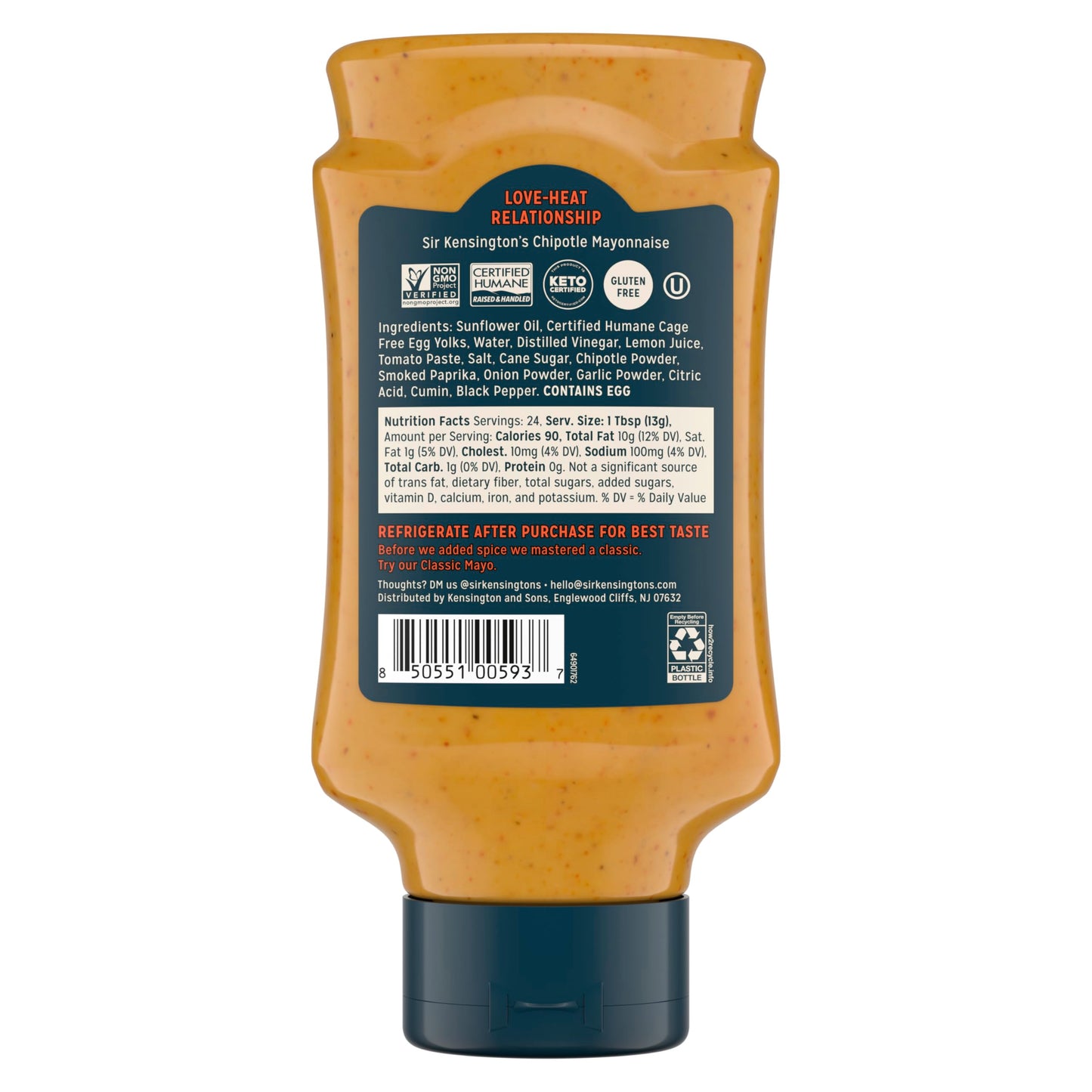 Sir Kensington's Mayonnaise Chipotle Mayo Gluten Free Non- GMO Project Verified Shelf-Stable 12 oz