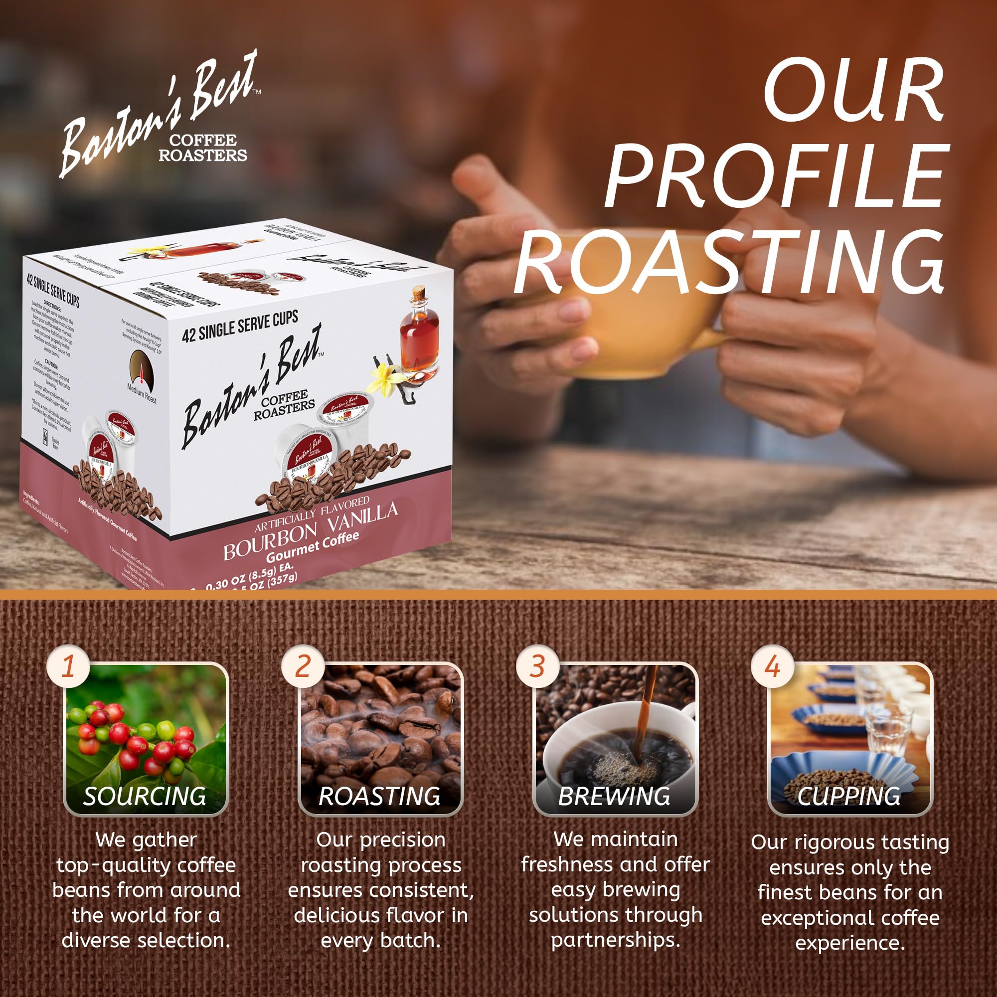 Boston’s Best - Bourbon Vanilla Coffee Blend, Tasty Flavored Blend, Gourmet Compatible with Keurig Coffee Maker, 1 Count (42 Single Serve Medium Roast